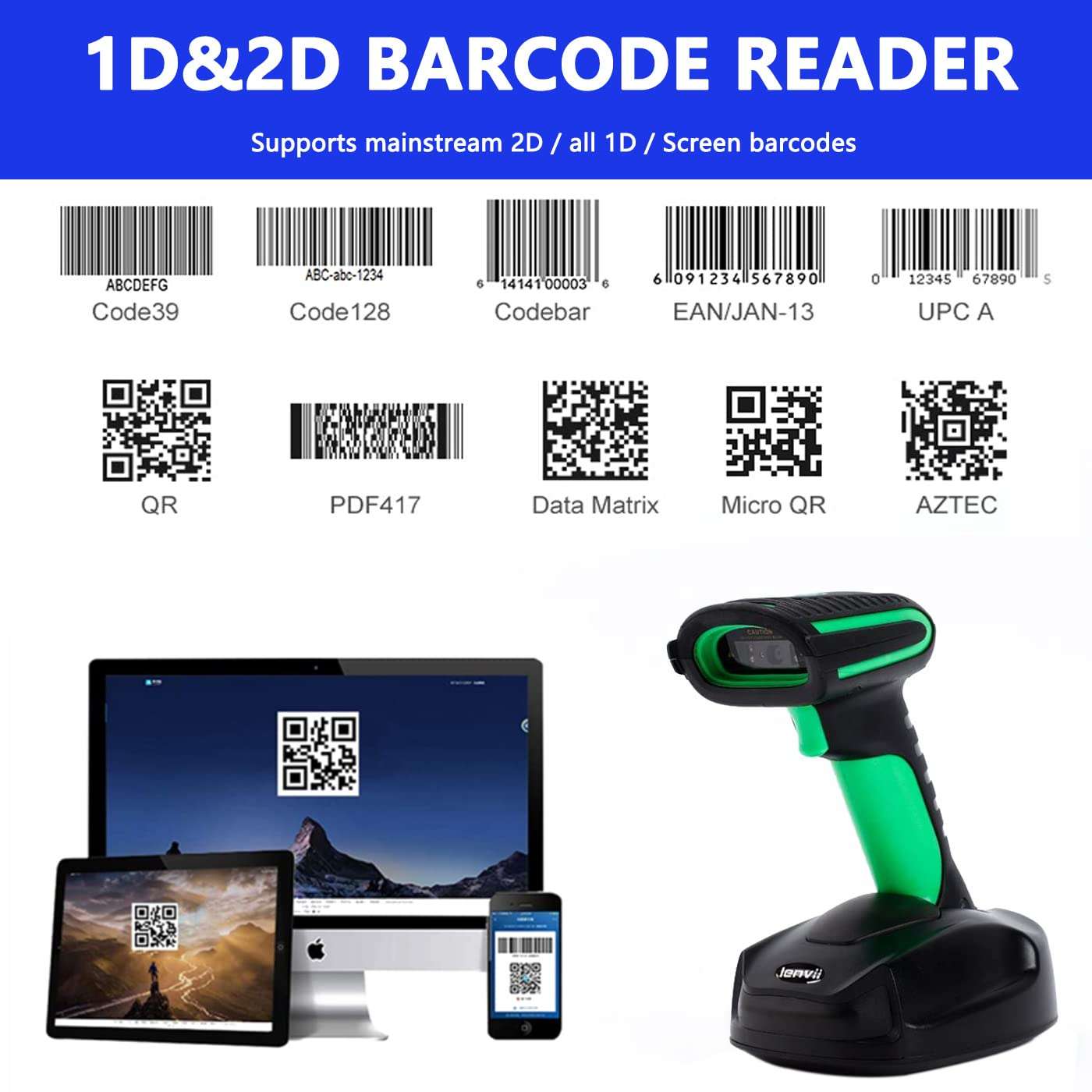 LENVII MDW8004 Bluetooth Wireless Dual Mode 2D Barcode Scanner Handheld QR Code Scanner, Compatible with Metal Codes, Inkjet Codes, and Equipped with The Latest Magnetic Suction Charging 4