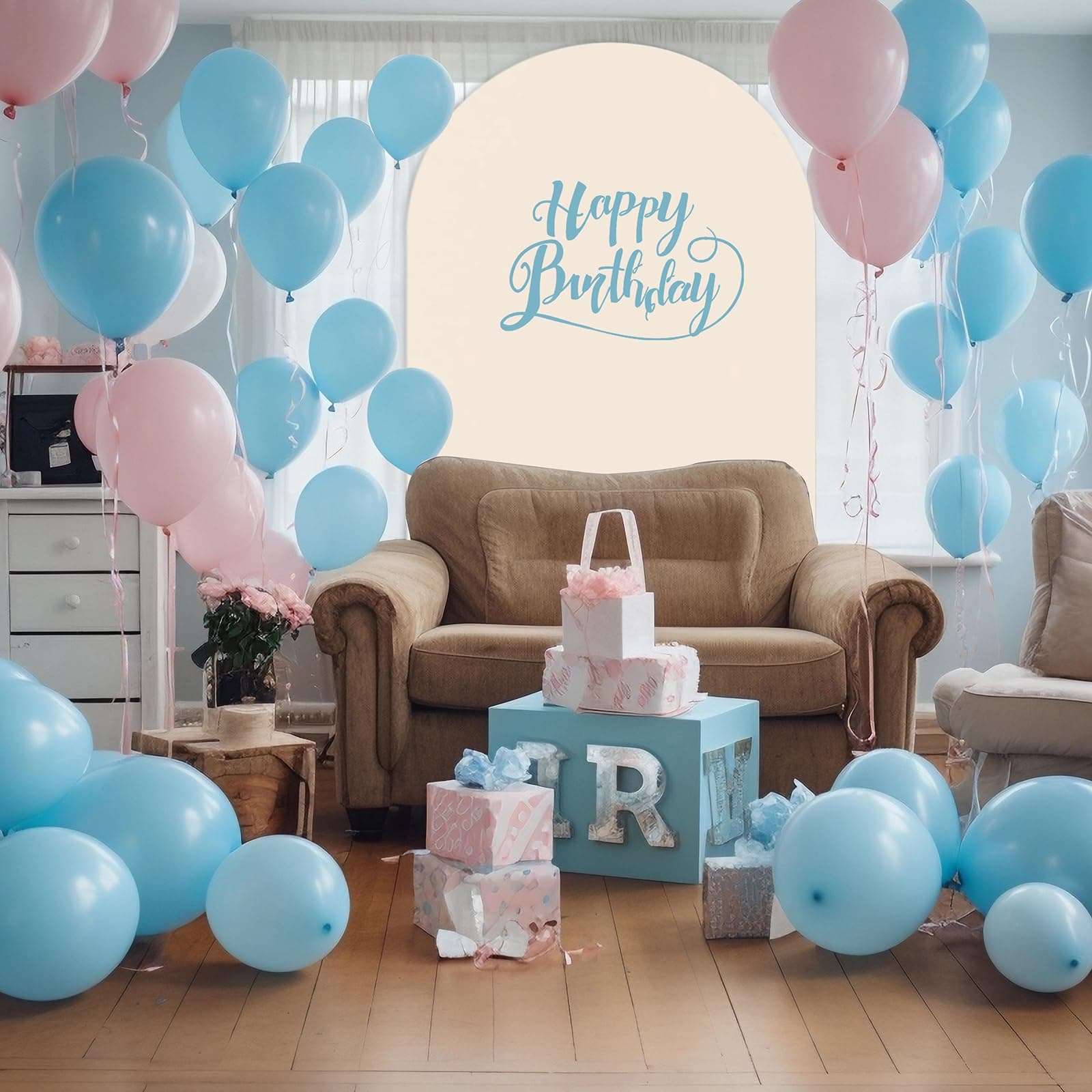 Wedding Arch Cover 7.3FT Arch Backdrop Cover Spandex Fitted Arch Cover for Round Top Chiara Backdrop Stand Covers for Wedding Birthday Party Baby Shower Banquet Ceremony Decoration, Beige 6