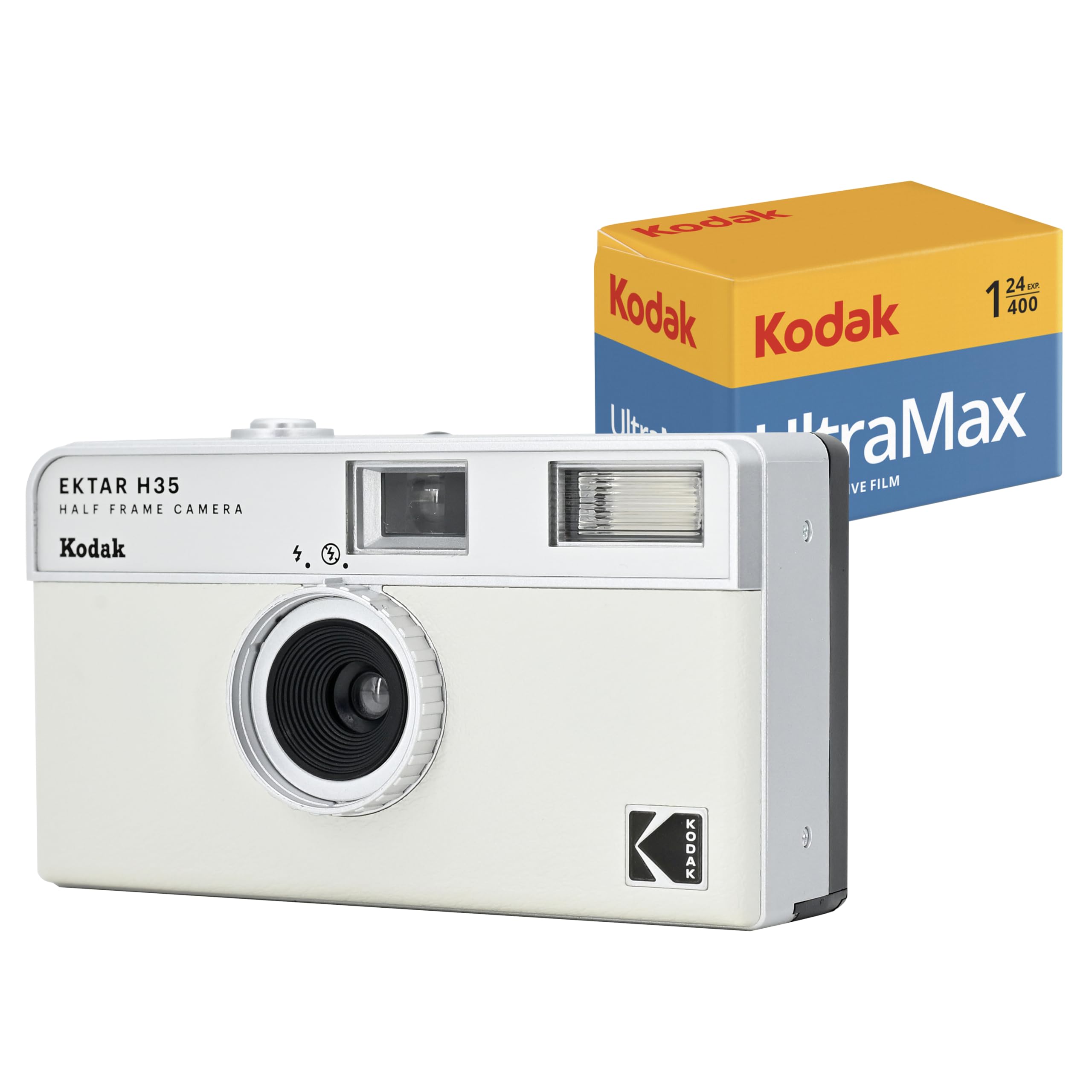 KODAK EKTAR H35 Half Frame Film Camera (Off-White) Bundle with Kodak Ultramax 400/24EXP 35mm Roll Film