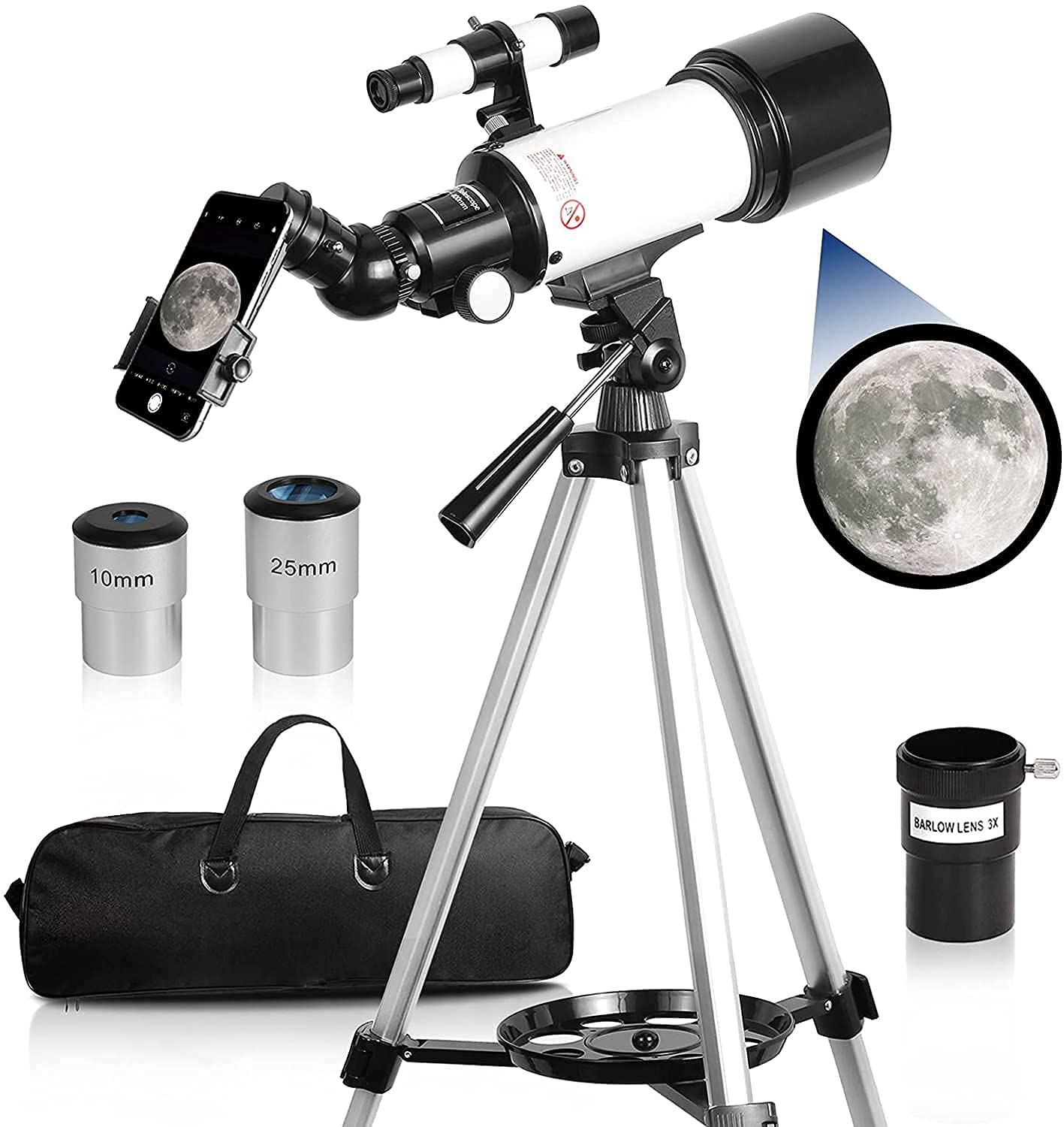 Ostin Telescope for Astronomy Beginners Kids Adults, 70mm Aperture 400mm Astronomical Refracting Portable Telescope - Travel Telescope with Phone Adapter Carry Bag
