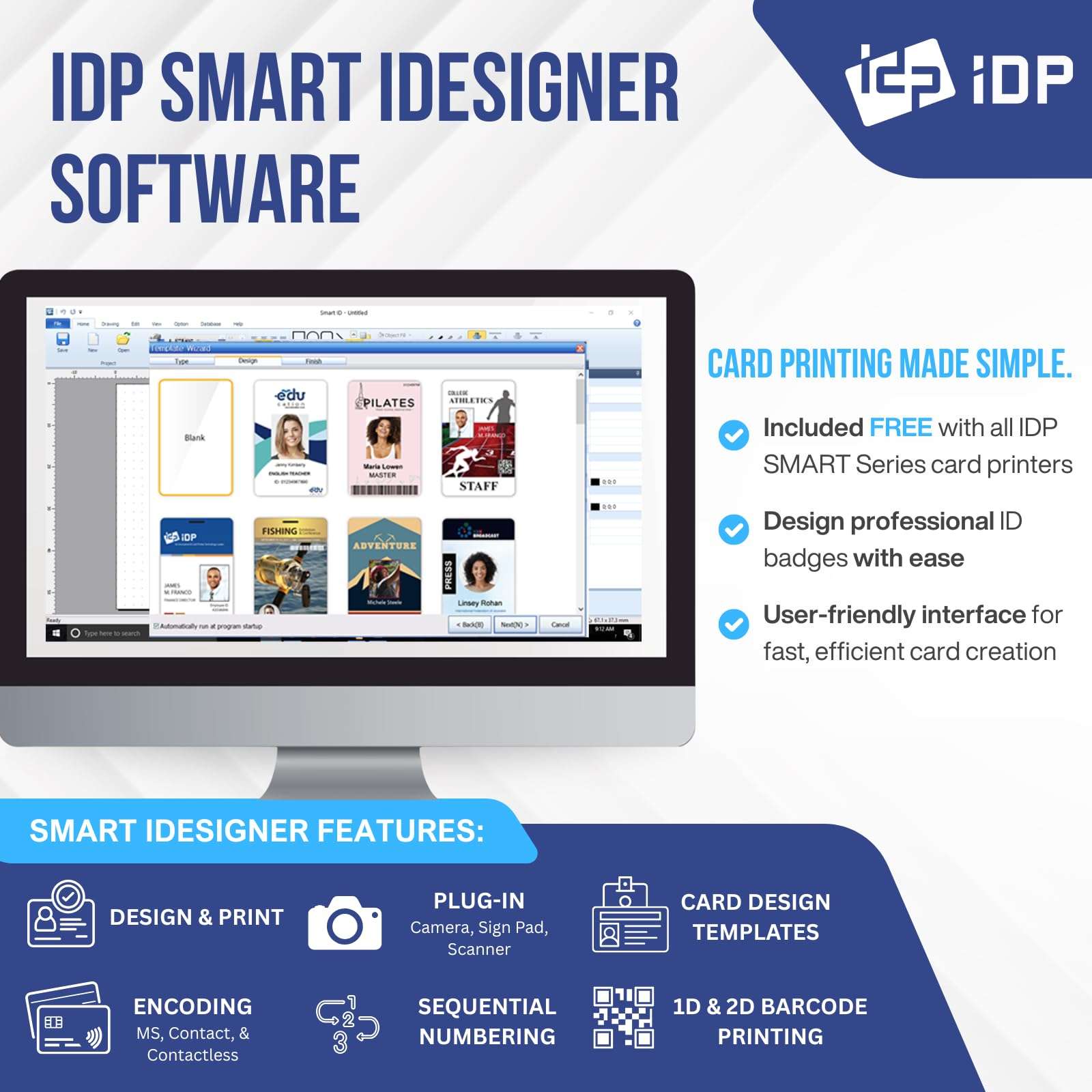 IDP SMART-31 Series ID Card Simplex Printer Bundle with USB Camera, Software, Manual and Guides - Includes 250-Print YMCKO Color Ribbon and 100 PVC Plastic Cards - Now with SMARTMark Security 4