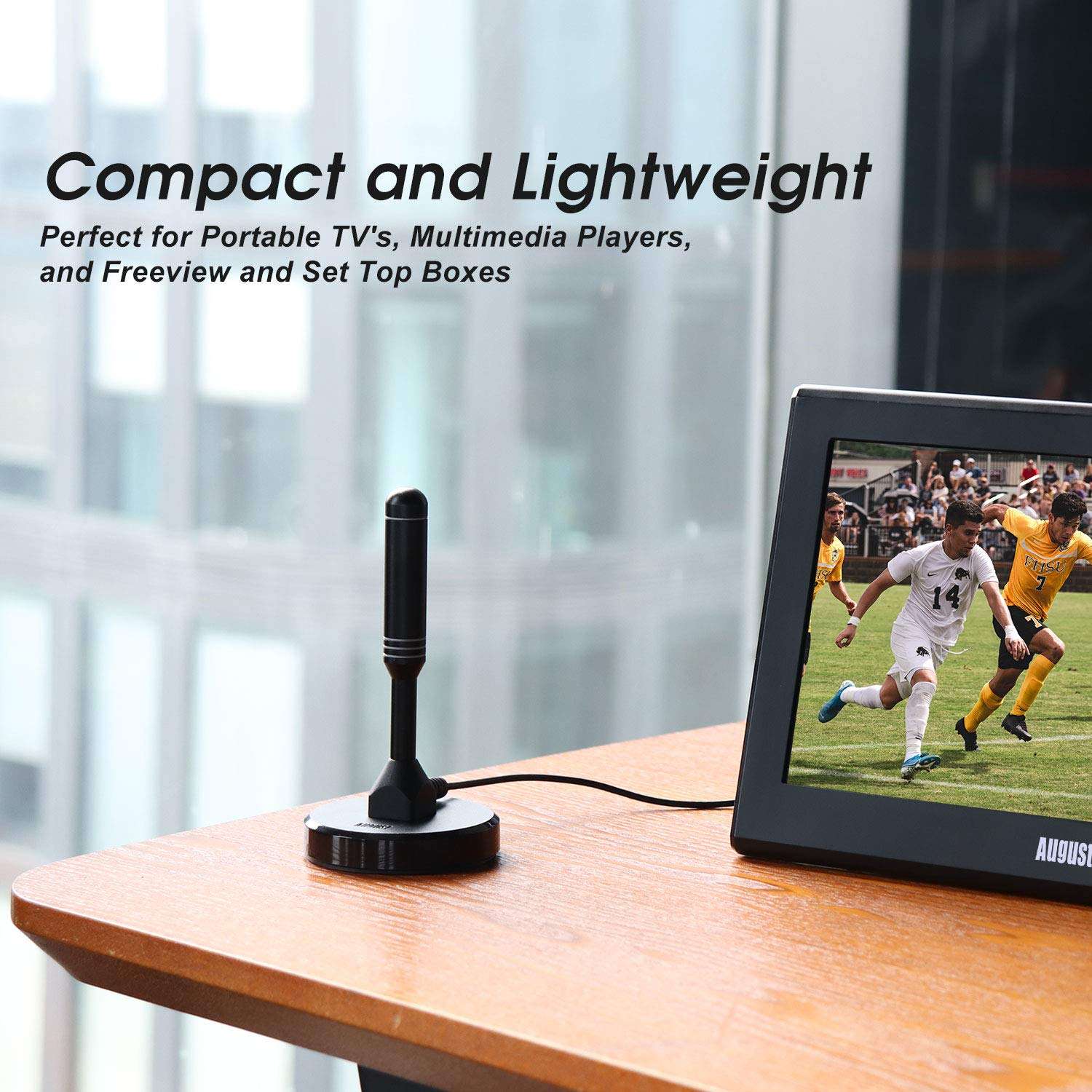 HDTV Antenna - August DTA240 - Indoor/Outdoor Portable Digital Aerial with Magnetic Base 6.5 feet Coax Cable 50 Miles Range 6