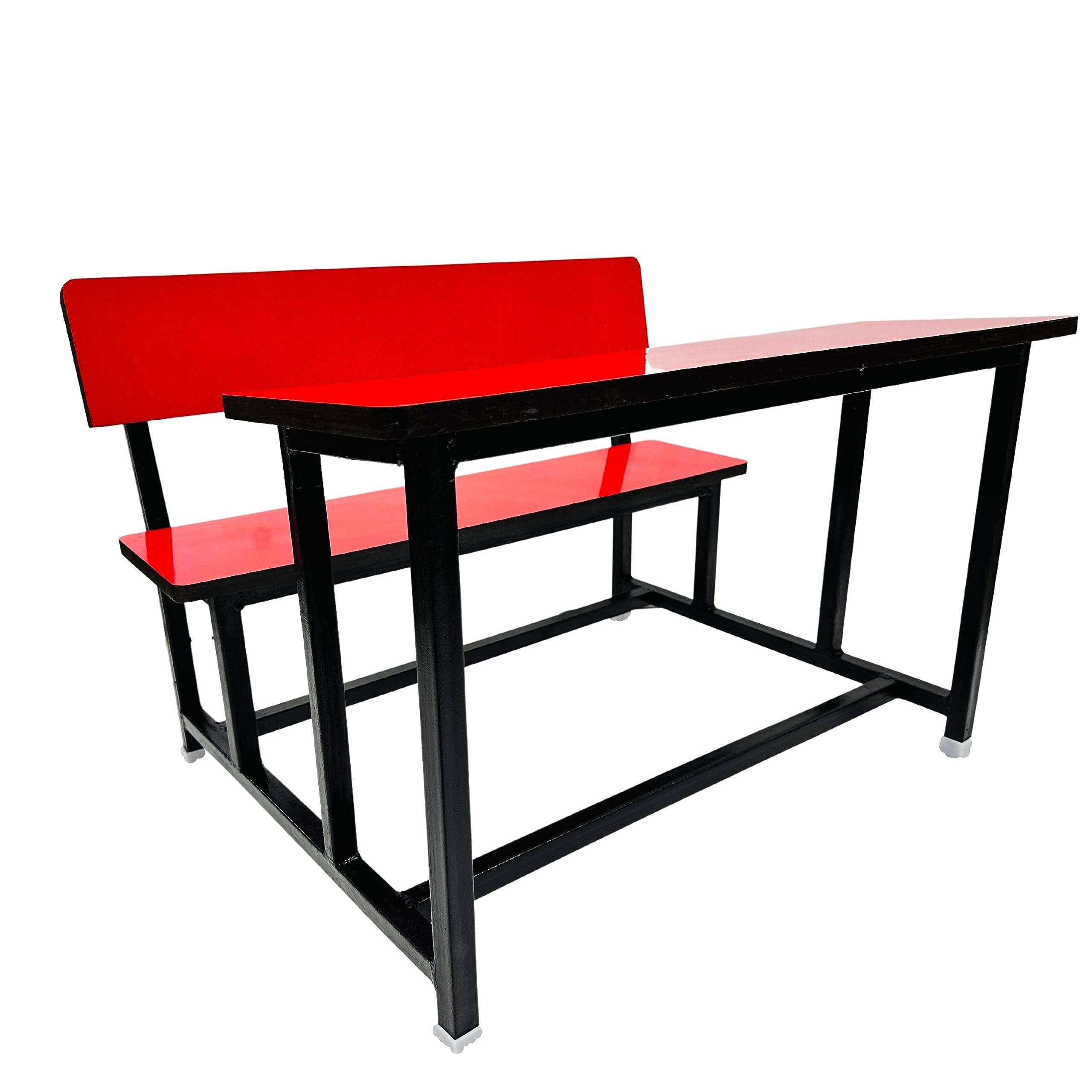 SCHOOL FURNITURE sturby School Duel Desk with Back Support for Two Students Heavy Duty Frame with ply Board red Color (4pc) 5