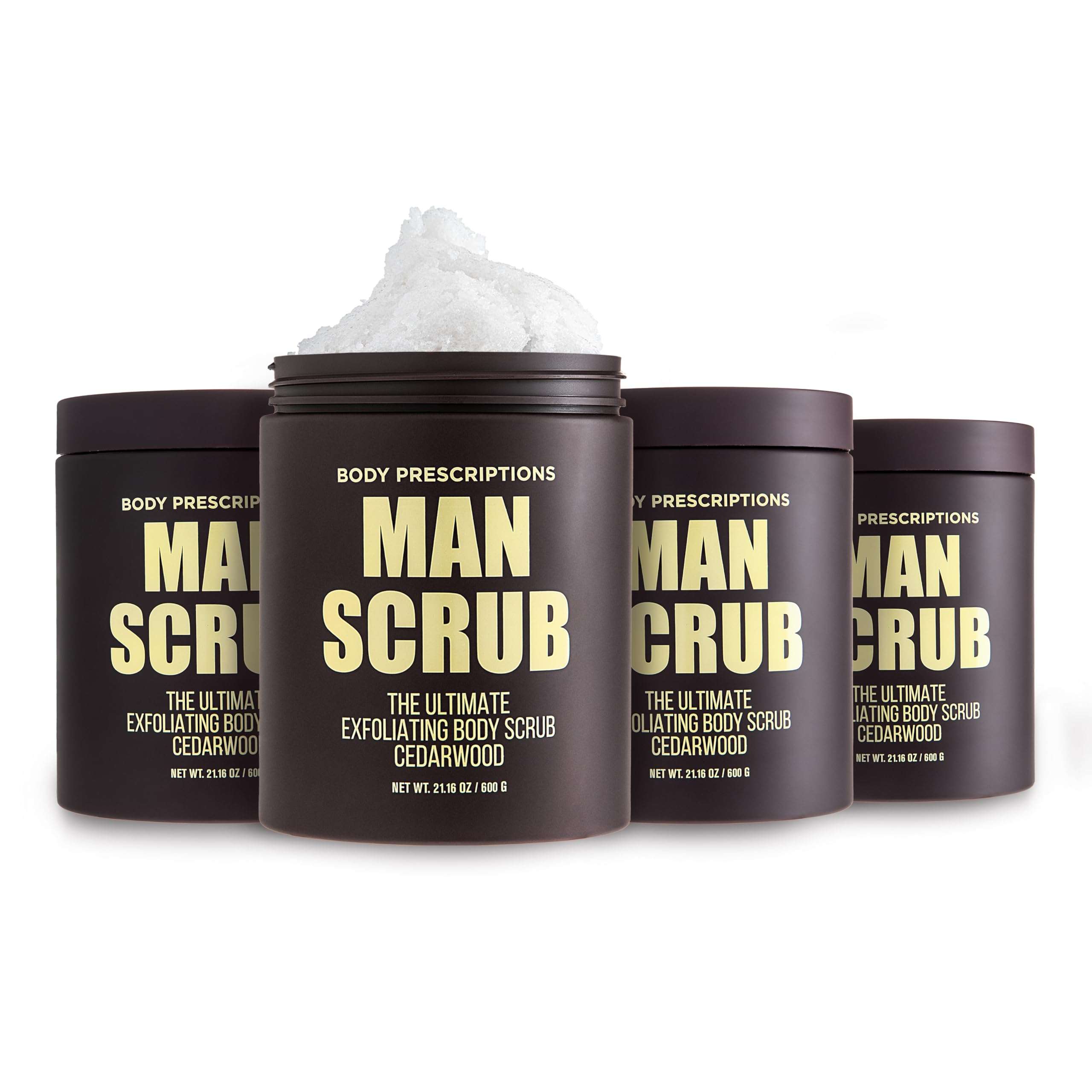Body Prescriptions Men’s Exfoliating Body Scrub – Ultimate Skin Cleansing Wash in Jar with Twist-Top Lid, For All Skin Types, 21 Ounce (Pack of 4), Cedarwood 1