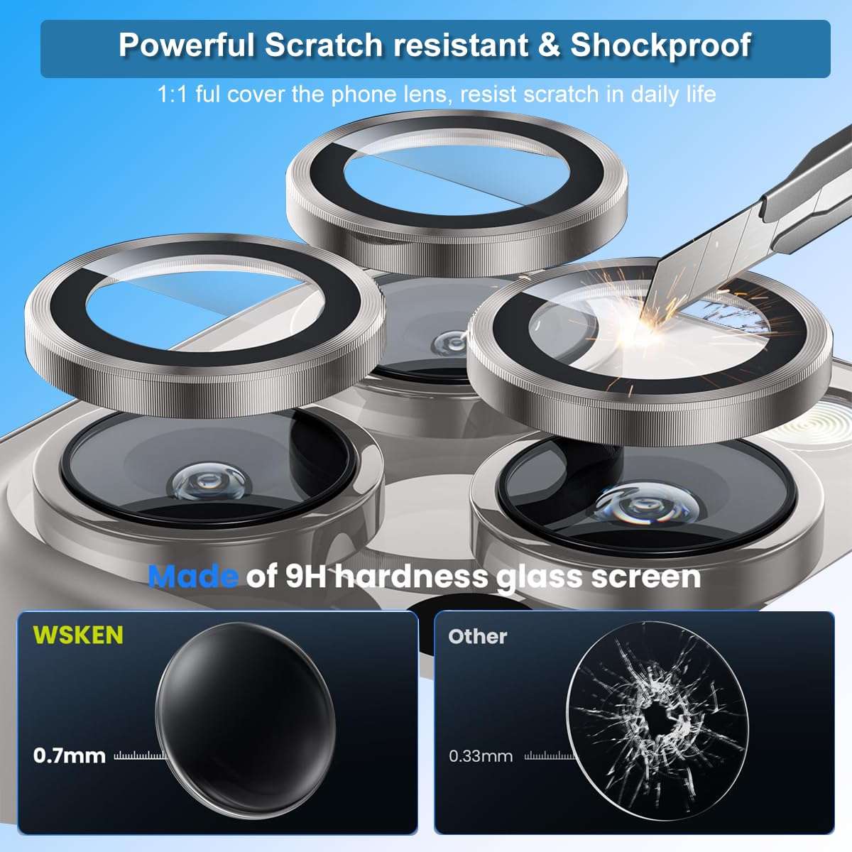 GLIMALL 3 Pack Screen Protector for iPhone 15 pro with 3 Pack Camera Lens Protector, HD Tempered Glass, 9H Hardness, Full Coverage, Scratch-Resistant, Waterproof, Bubble-Free 4