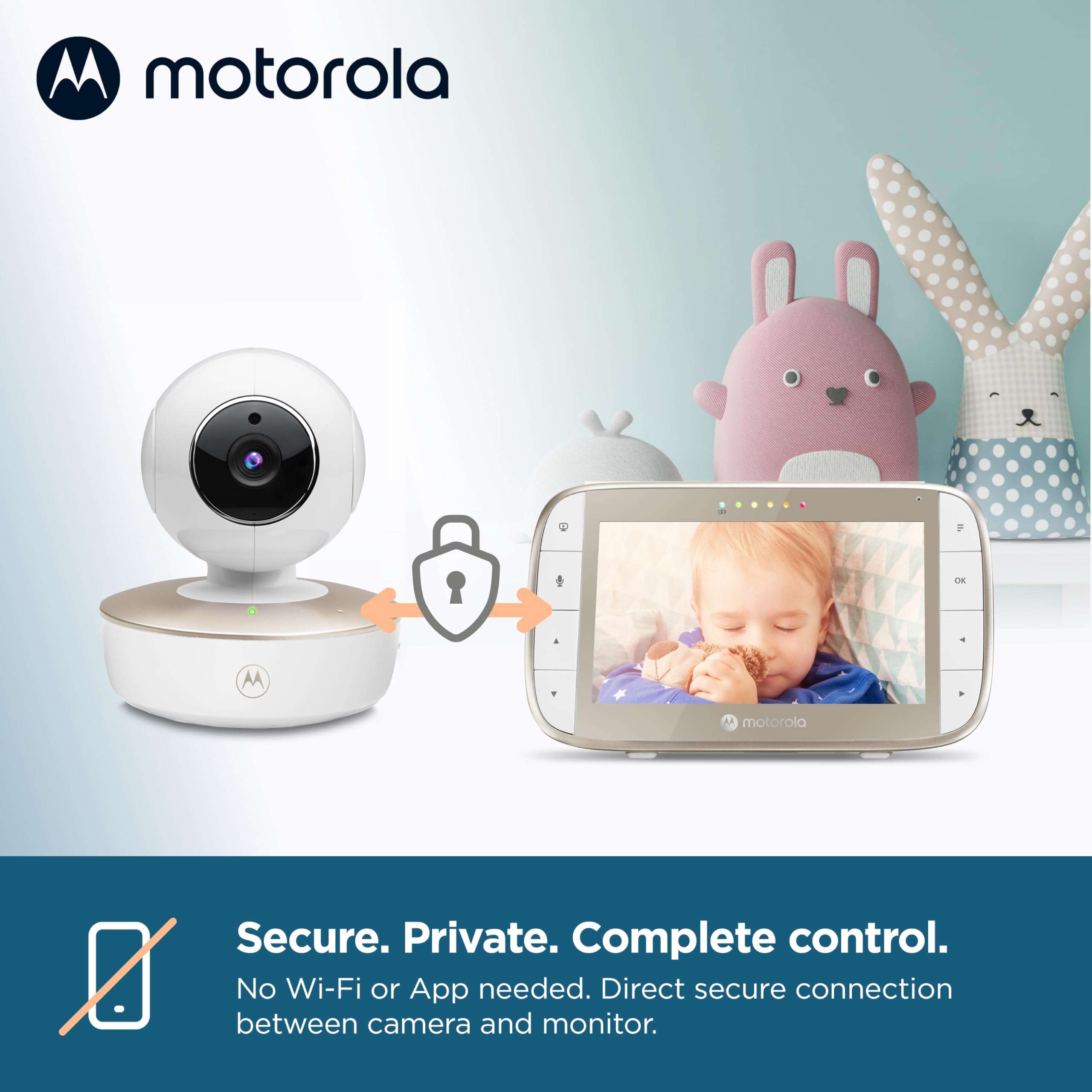 Motorola Nursery Baby Monitor with Camera and Audio, No WiFi Needed VM50G with Temperature Sensor, Remote Zoom & Tilt, Night Vision, 5" Screen, 2-Way Audio, Lullabies 3