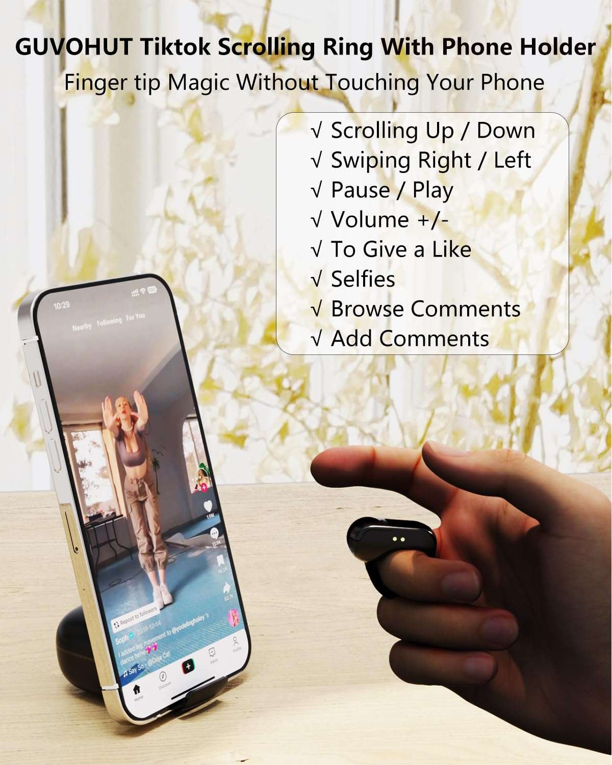 GUVOHUT Remote Control for TikTok,Air Finger Ring Mouse with Touchpad, Bluetooth Page Turner for iPad/Kindle App/iPhone/Android (Black) 3