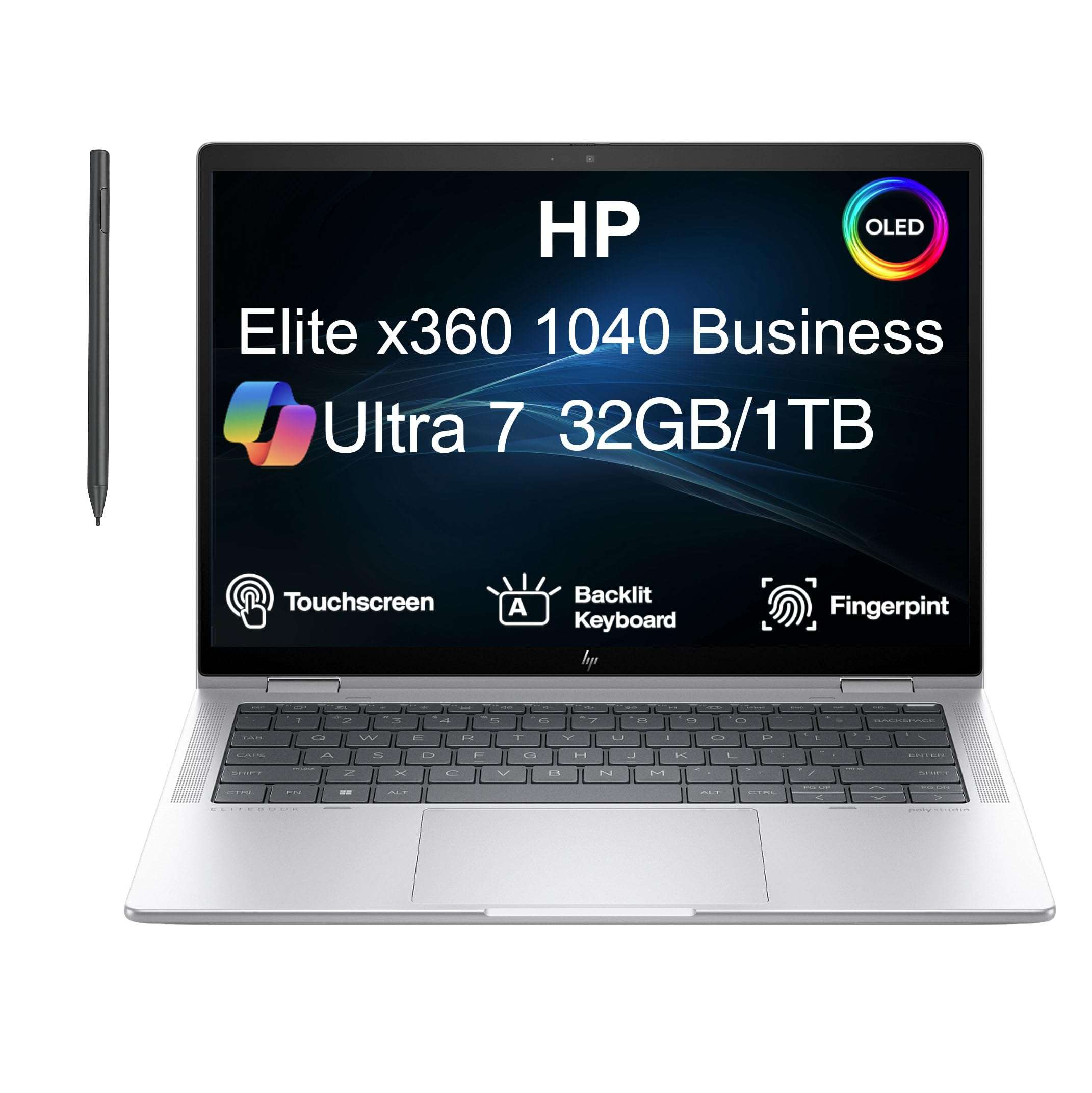 HP Elite x360 1040 Business 2-in-1 Laptop 14.0" Touchscreen OLED 2.8K Display (Intel Ultra 7-155H, 32GB LPDDR5X, 1TB SSD, Active Pen, Backlit KB, Fingerprint, 2 Thunderbolt 4, WiFi 7, Win 11 Pro) 1
