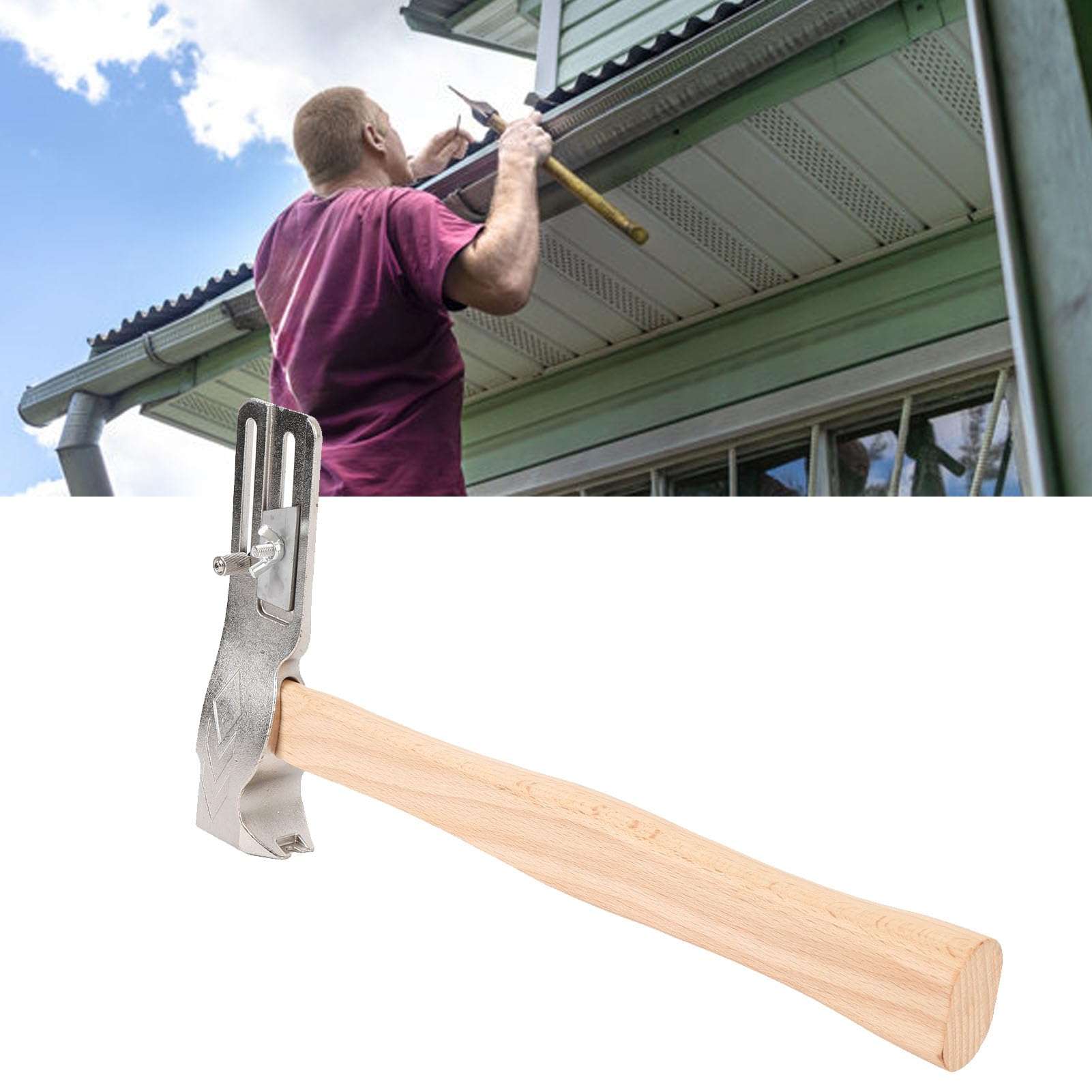 CHEOTIME Magnetic Roofing Hammer, Forged Steel Multifunctional Magnet Roofing Hatchet Wooden Handle Roof Axe with Nail Claw and Cutter for Tile and Shingle Installation 6