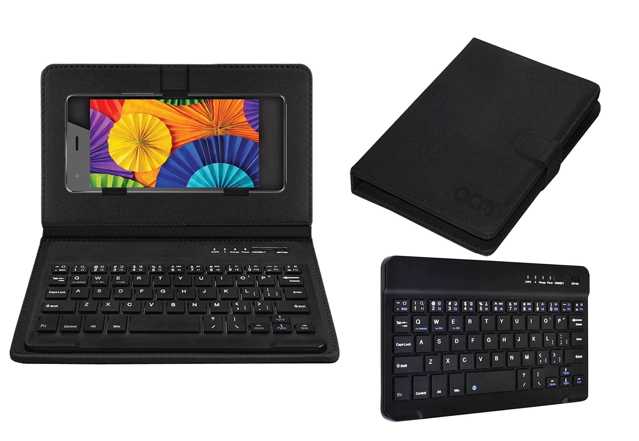 Acm Bluetooth Keyboard Case Compatible with Intex Aqua Ace 4g Mobile Flip Cover Stand Study Gaming Black