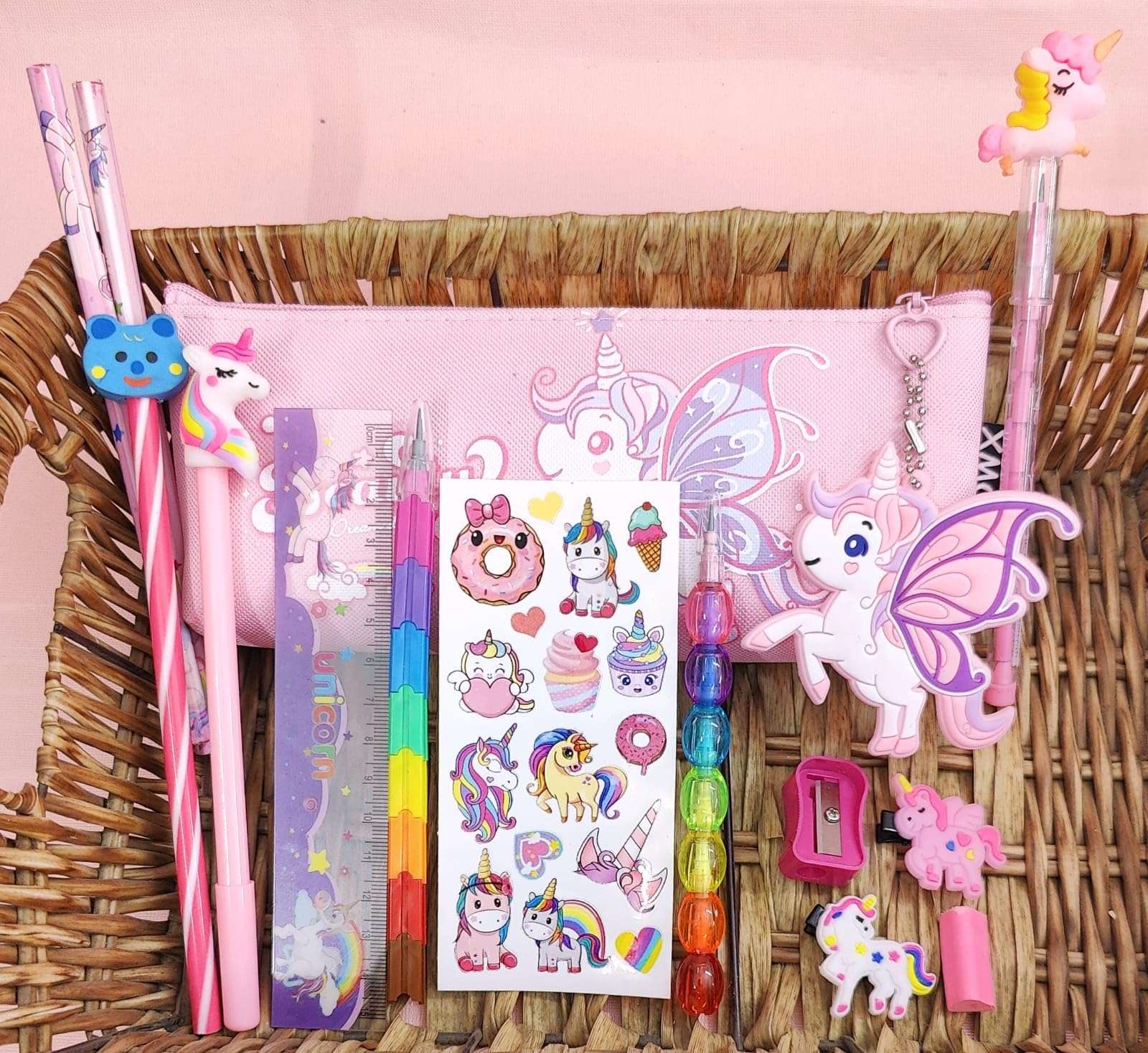 TERA 13 Unicorn Stationery Pouch Combo for Girls, Unicorn Pencil Pouch for Kids, Pen Pencil Eraser Kit for Girls Return Gifts for Girls Unicorn Birthday Gifts Stationery Set (Pack of 10 Items) 6