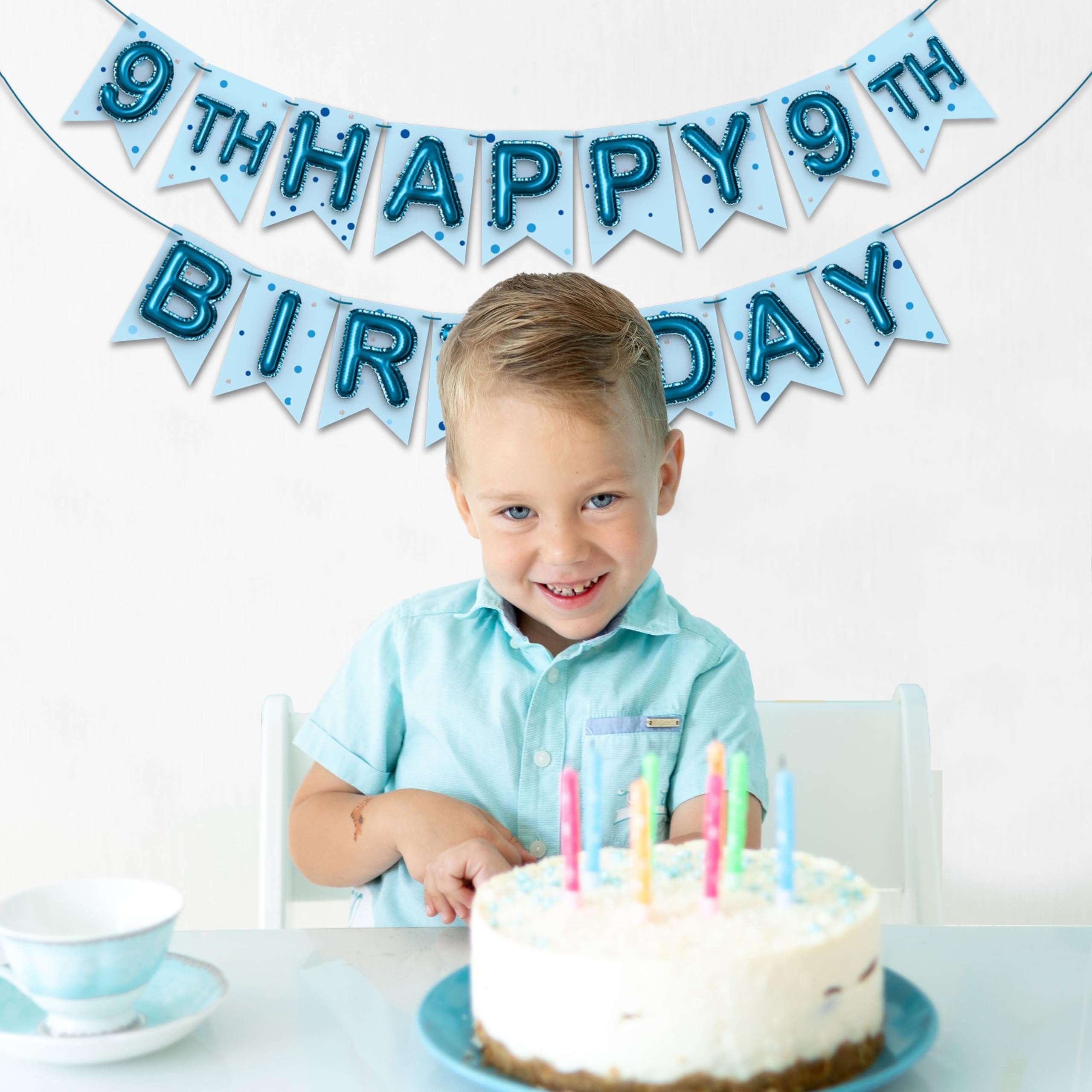 Wobbox 9th Happy Birthday Banner, 9th Happy Birthday Decoration Items (Blue) (FP4544) 6