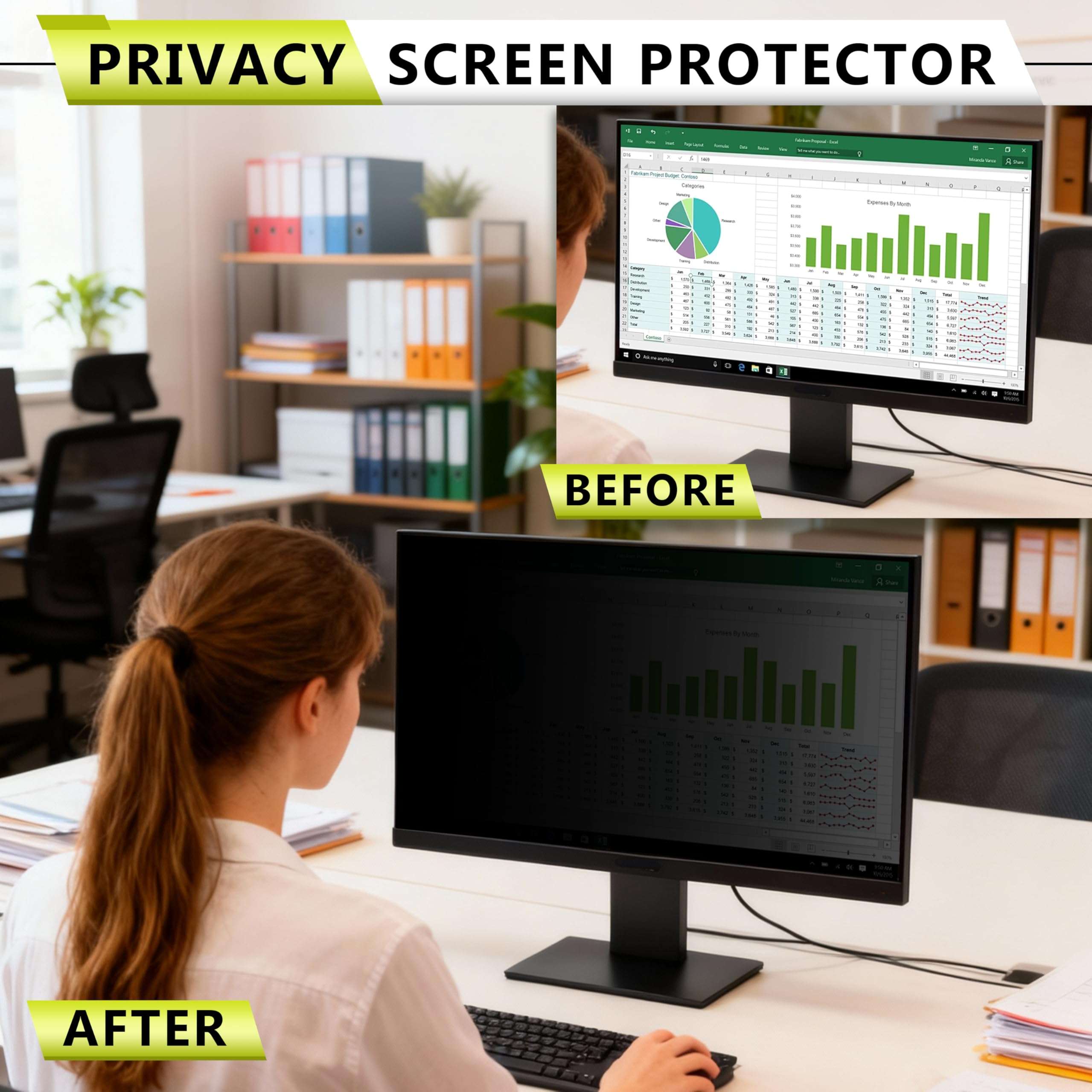 YongMai 24 Inch Computer Privacy Screen Filter, 16:9 Anti-Spy Blocker with Nano Adhesive Tape, No Bubbles Easy Install, Anti-Glare Eye Protection Scratch Resistant Film for Widescreen Monitor 6