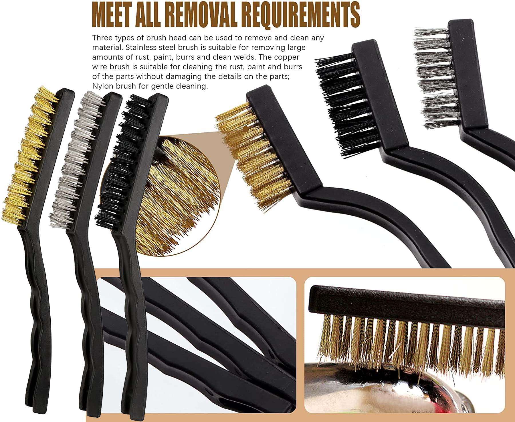 DIY Crafts Carborator Engine Cleaning Kit, 17x 3-9" inch 6X Mini Wire Brushes 4X Medium 3X Big Metal Brass Wire Brushes Brass Curved Handle Scratch for Rust Dirt Included Cleaning Compound (1x Kit) 6