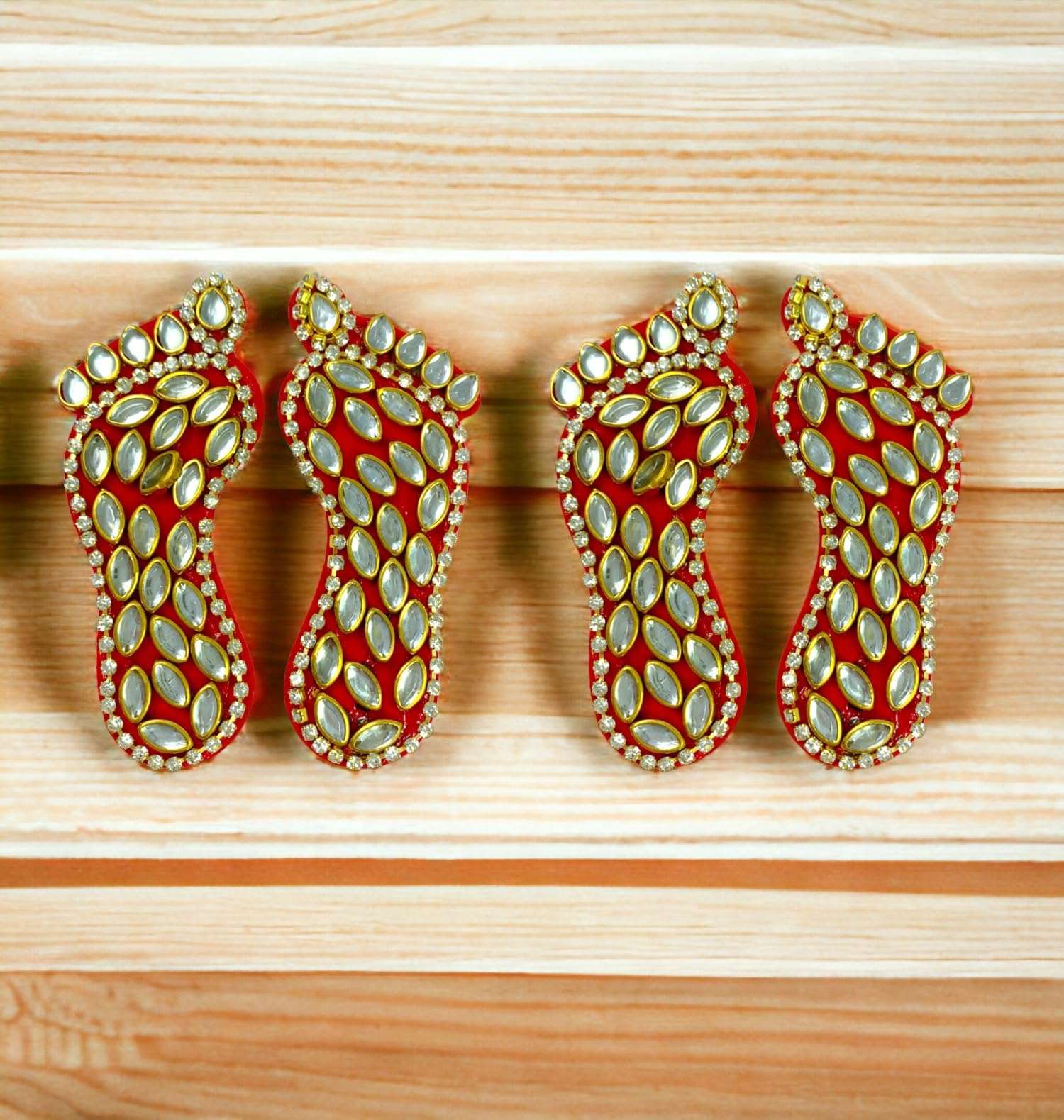 Sesonby 2 Pair Set Kundan Lakshmi Charan Paduka Diwali Lakshmi Charan Lucky Charm Footprints of Maha Lakshmi Diwali Decoraion Pooja Festival Decoration Wall Stickers 1