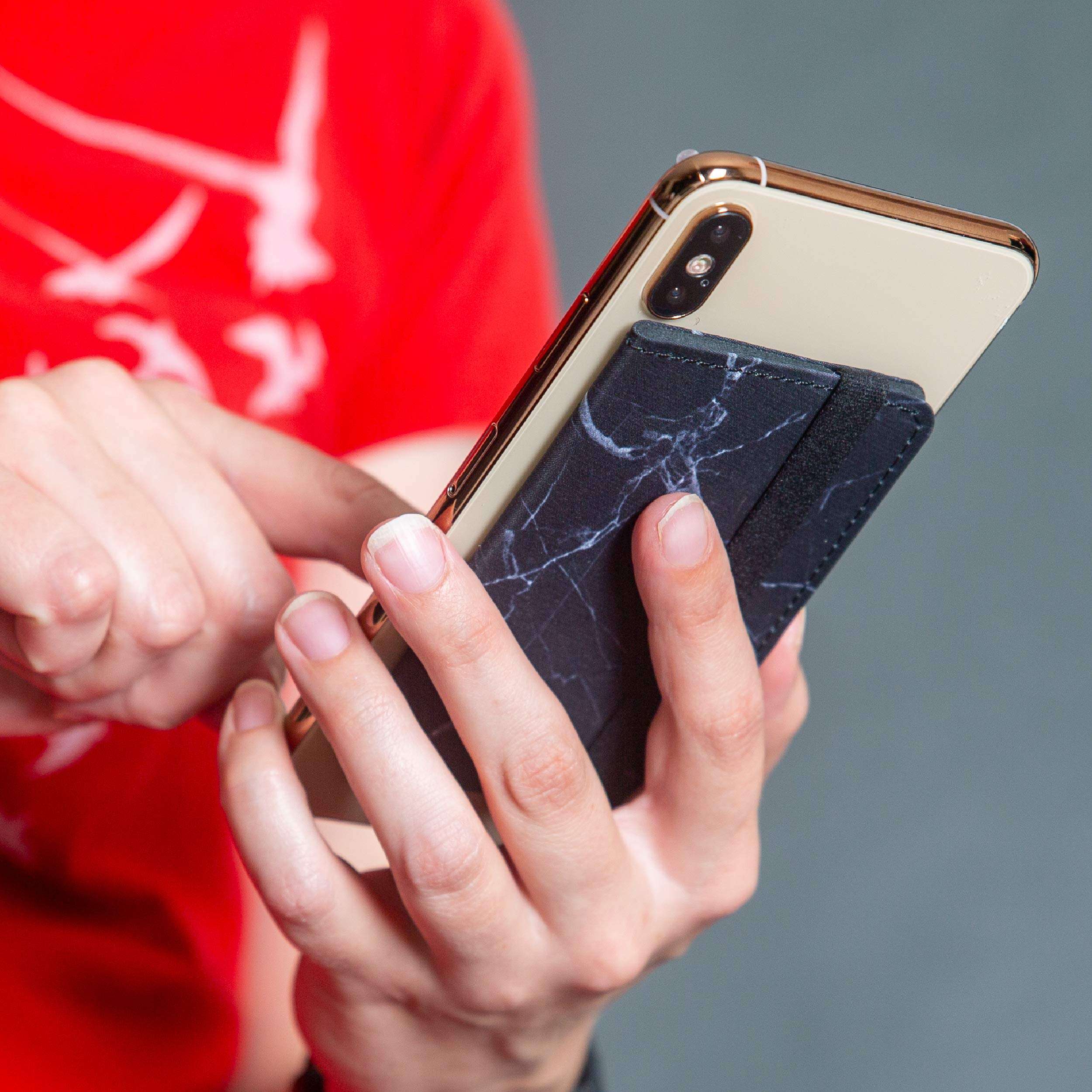 Cell Phone Card Holder Stick on Wallet Phone Pocket for iPhone, Android and All Smartphones with Strap (Black Marble Belt) 6