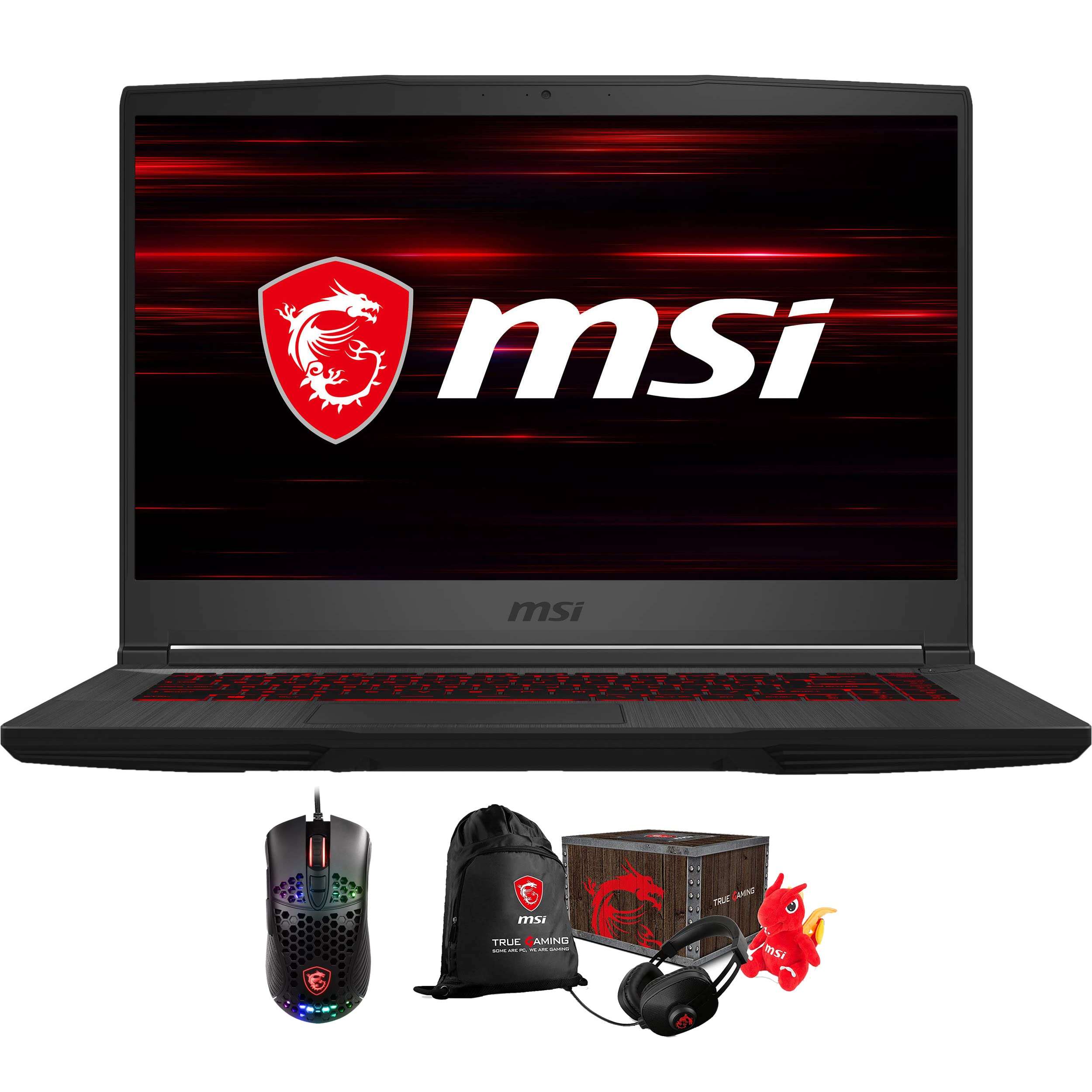 MSI GF63 Thin Gaming & Entertainment Laptop (Intel i5-10500H 6-Core, 8GB RAM, 128GB PCIe SSD + 1TB HDD, RTX 3050, 15.6" Full HD (1920x1080), Win 10 Pro) with Gaming Accessory, Loot Box