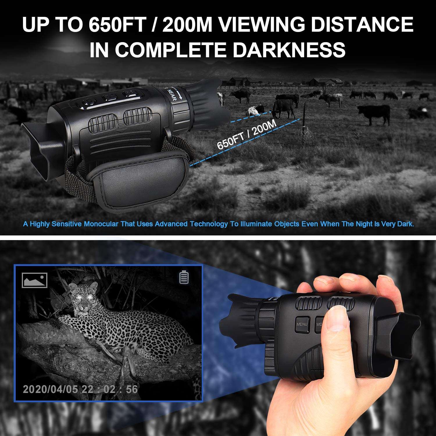 CANIS LATRANS Digital Night Vision Monoculars IR Night Vision Goggles Infrared Digital Camera with 1.5” TFT LCD,3W, 850nm IR LEDs for Outdoor/Surveillance/Bird Watching 2