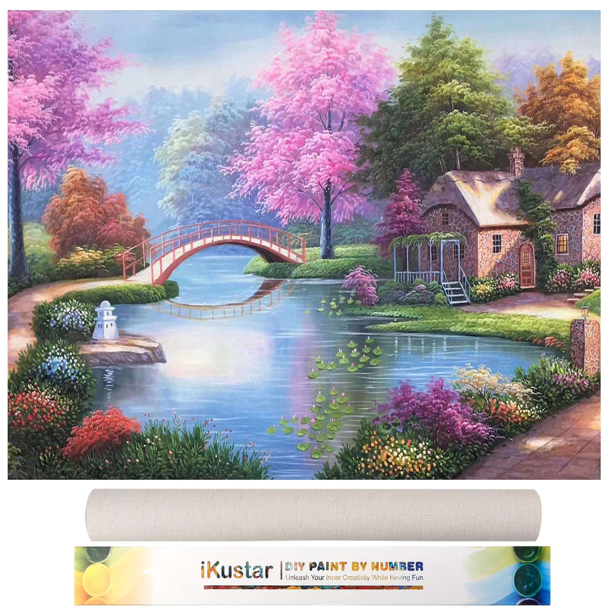 iKustar Paint by Numbers DIY Acrylic Painting Kits for Kids & Adults Beginner–16" W x 20" L Village hut Pattern(20"x16" Frameless) 2