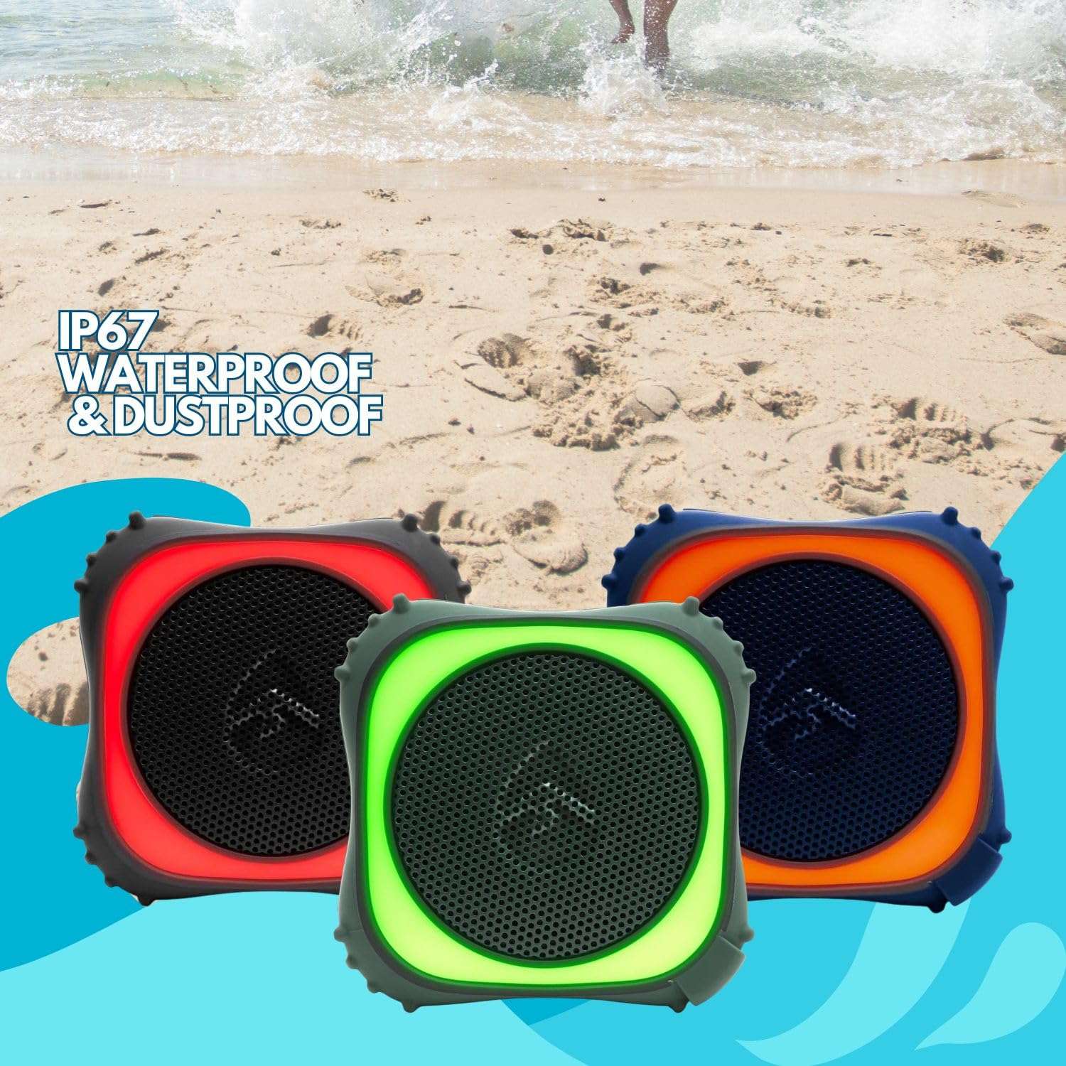 ECOXGEAR EcoEdge Pro Portable Bluetooth Speakers Waterproof, Wireless Speaker, Large Bass Enhancing Passive Subwoofer LED Party Lights, Shower, Car Cool Gadgets Outdoor or Indoor Small Speaker, Green 2