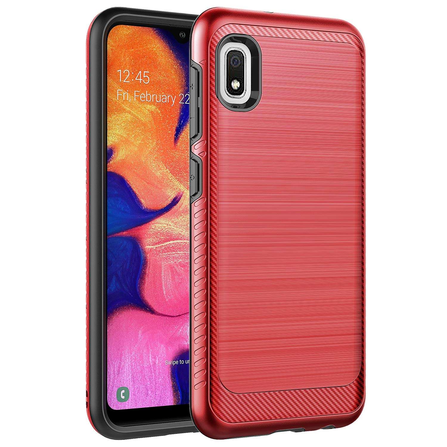 Samsung A10e Case,Galaxy A10e Case,MAIKEZI Hybrid Dual Layer TPU Plastic Armor Defender Fashion Phone Case Cover for Samsung Galaxy A10e 5.8"(Red Brushed) 1