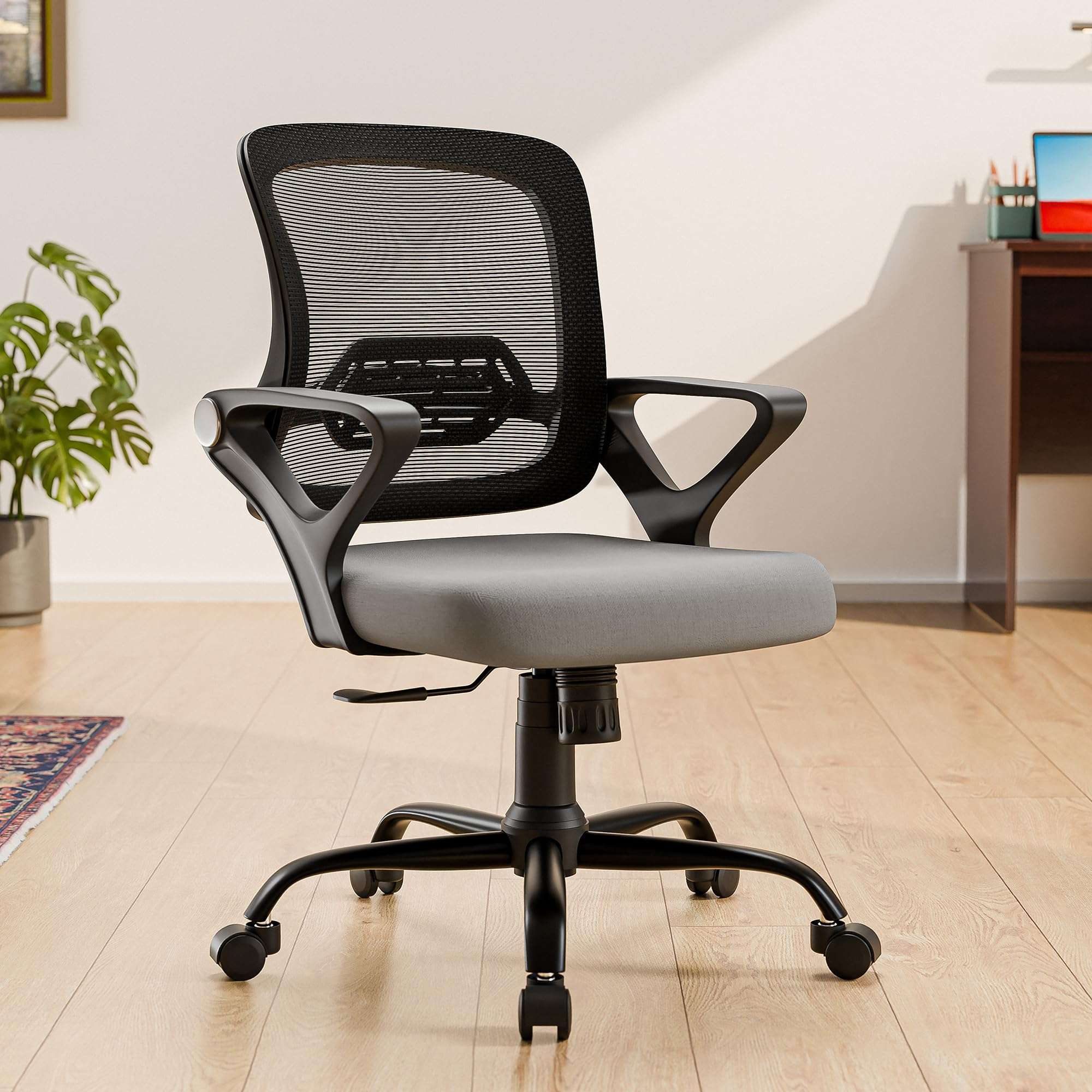 Green Soul Pebble Office Chair, Mid Back Mesh Ergonomic Home Office Desk Chair with Comfortable & Spacious Seat, Tilt Lock Mechanism & Heavy Duty Metal Base (Grey)