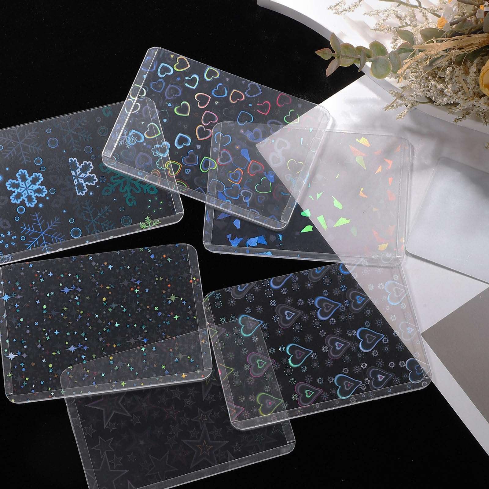uxcell 10Pcs Photocard Holder, Holographic Clear Card Sleeves, Photo Protector Shield Cover for Trading Cards Decoration, Top Opening Small Heart 5
