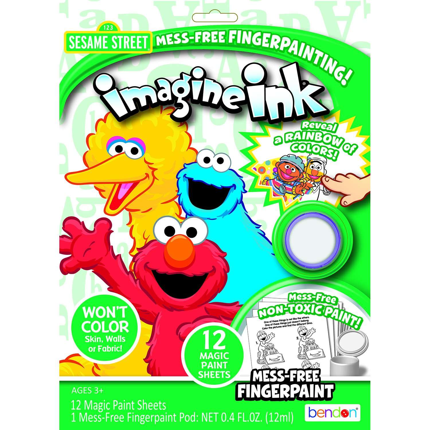 Bendon Sesame Street Imagine Ink Mess-Free Fingerpaint Set with 12 Coloring Sheets (59111)