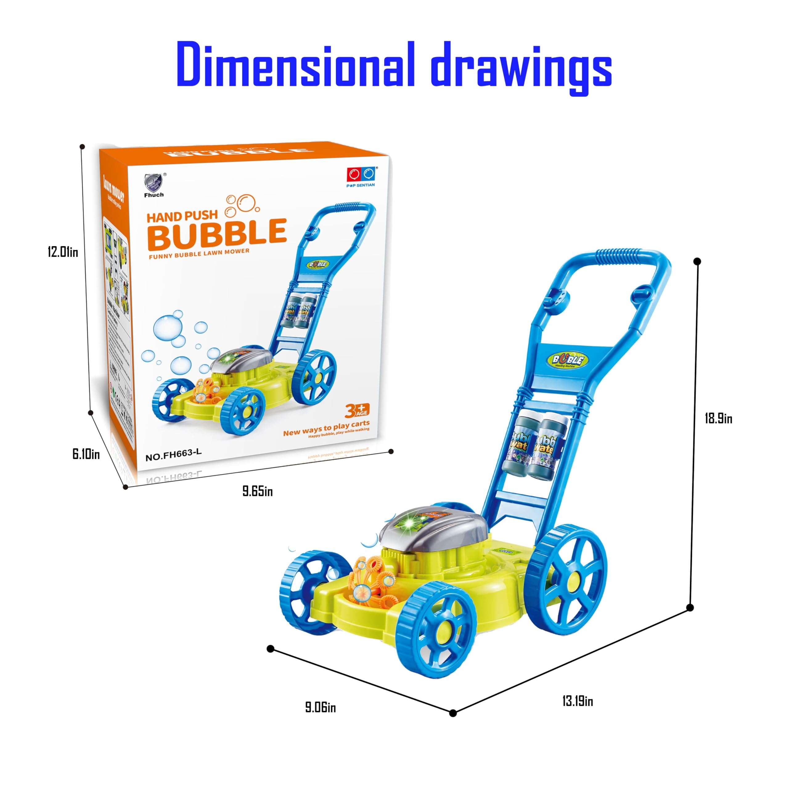 Bubble Lawn Mower for Toddlers 3+. Kids Bubble Blower Machine, Indoor Outdoor Push Gardening Toys, Halloween Birthday Gifts Toys for Preschool Baby，Party Summer Backyard Toys for Baby Girls (Blue) 6