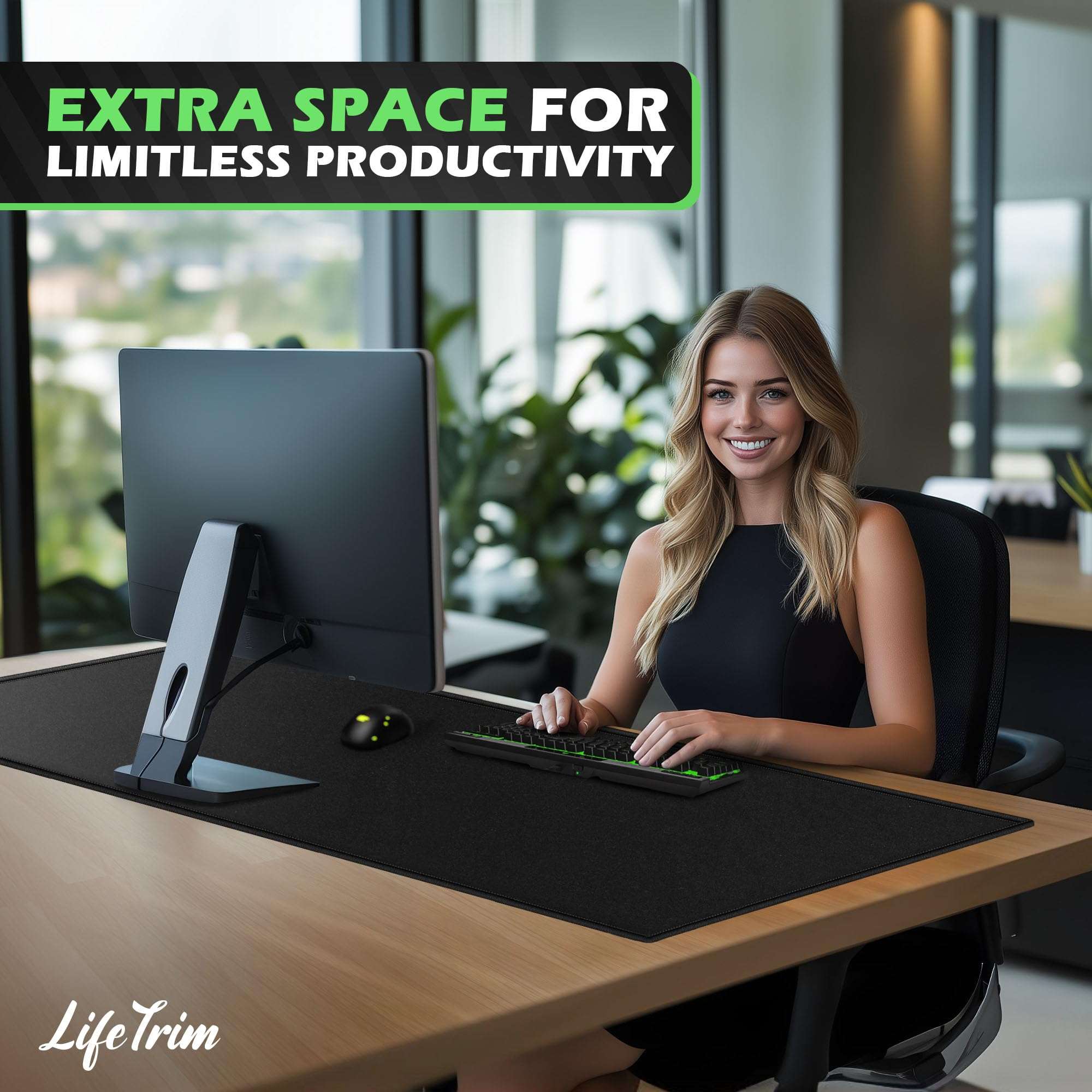 LifeTrim 55” x 23” XXL Mouse Pad Gaming 5mm Thick Extended Keyboard Mat Full Desk Cover Pad XXL Mat Giant Extra Large Gaming Mouse Pad XXXL Mousepad Black Large Desk Mats Deskpad 2