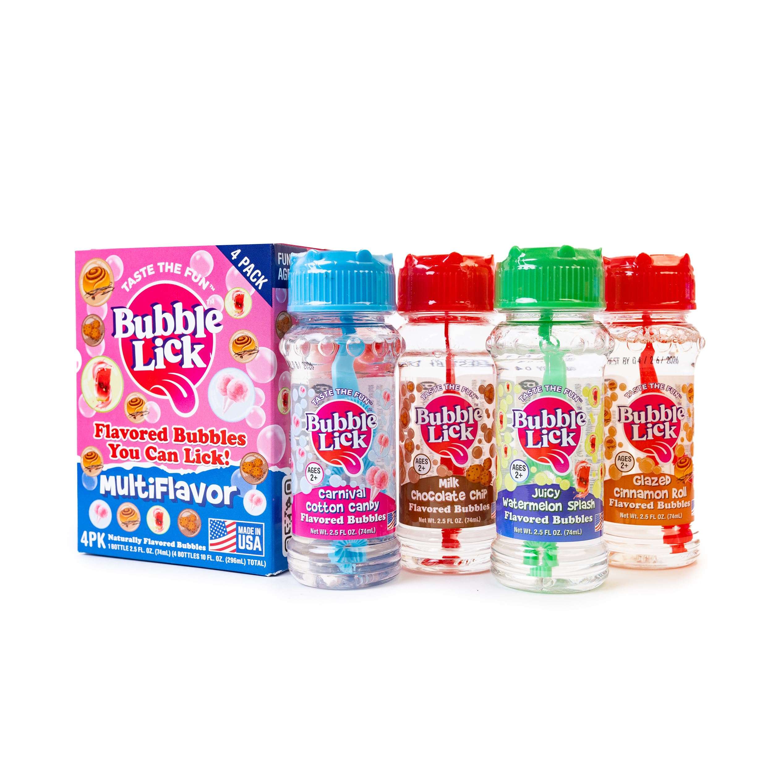 BubbleLick Variety Pack (2.5 Fl Oz, Pack of 4), Lickable Bubbles for Kids and Pets - Premium Natural Flavored Bubble Solution, and Refillable Bubble Solution 1