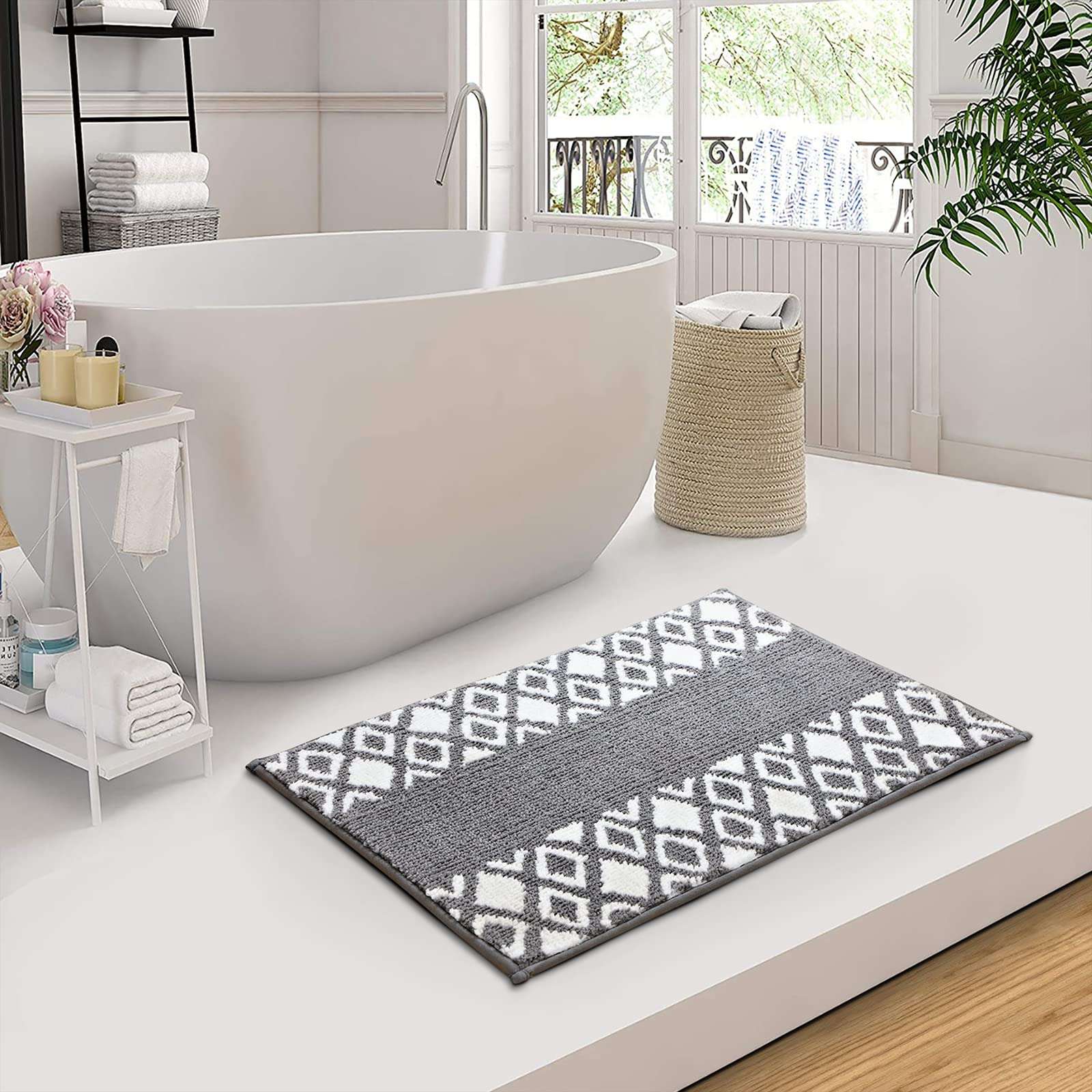 Spread Spain Microfibre Bathroom mat Absorbing & Soft mat for Bathroom Quick Dry Rubber Backed Anti-Slip Floor Mat Non Slip mat for Home, Kitchen, Set of 2 (Grey, 40x60 cm) 6