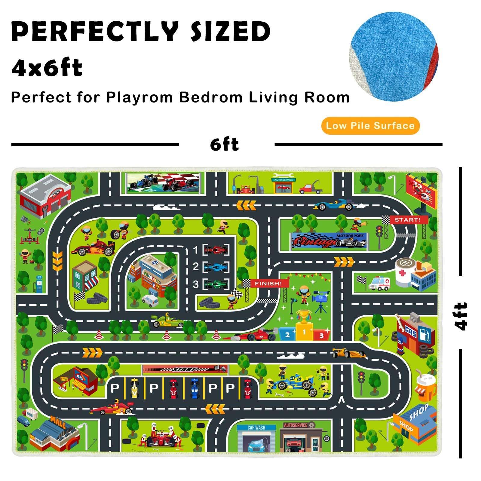 Xyrjova Car Play Mat for Boys and Girls, Rugs for Kids Toy Cars Kids Rugs for Playroom Non-Slip Kid Play Rug 2