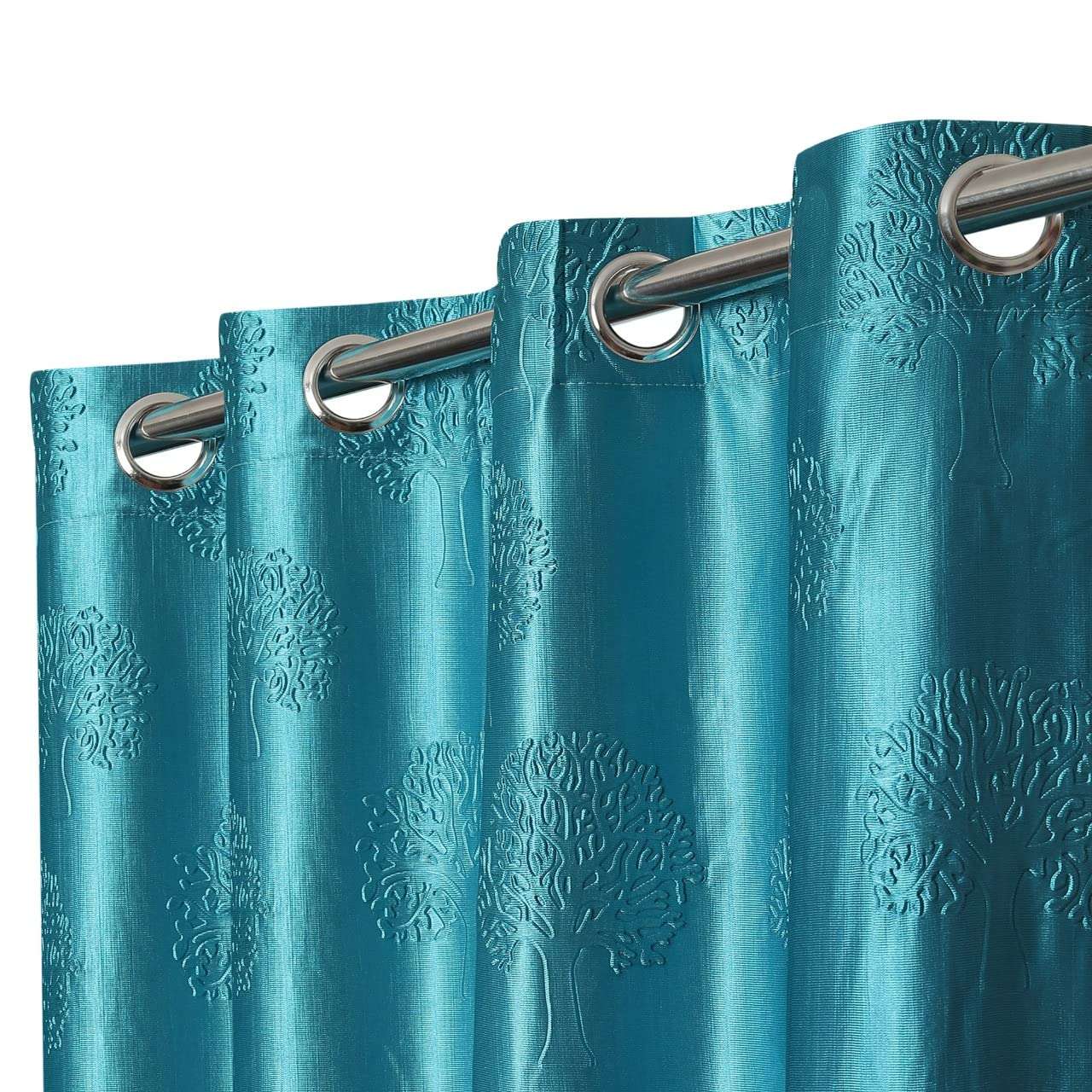 GRIHSHOBHA Heavy Polyester Tree Punch Grommet Top Room Darkening Combo Panel Drape Thermal Insulated Window Door Curtains Parde for Bedroom, Living Room Home (Door 7 Feet, Cream Aqua) - Set of 3 4