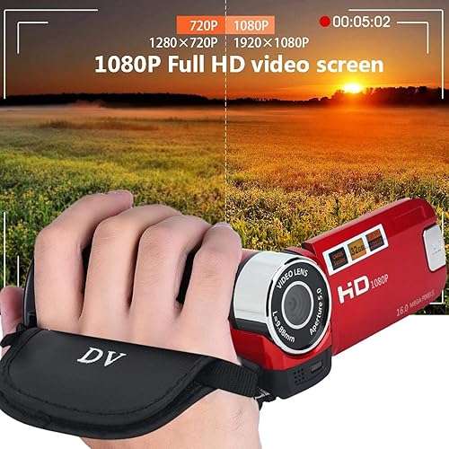 Digital Camcorder Video Camera 1080P 16MP Full HD 270░ Rotation Wide Angle Vlogging Camera Recorder 3.0 Inch IPS Screen 16X Zoom Camcorders Built-in NP5C Lithium Battery Support 32GB SD Card(Red-US) 6