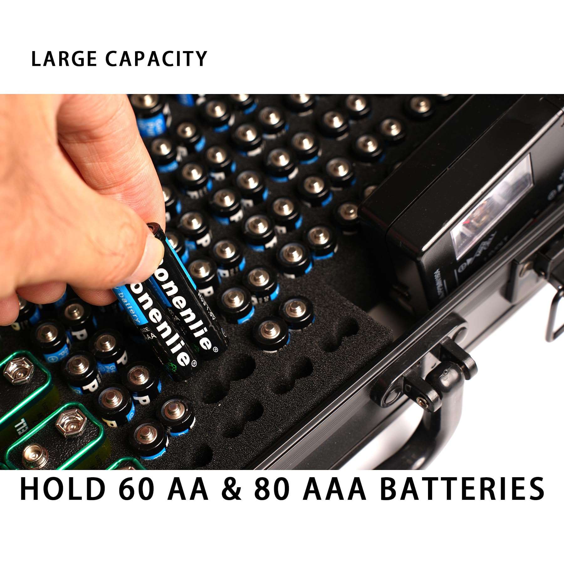 Hard Battery Organizer case with Tester, Battery Storage case Holding Various Batteries, Shock-Proof, fire-Resistant Battery Box(no Battery) 4