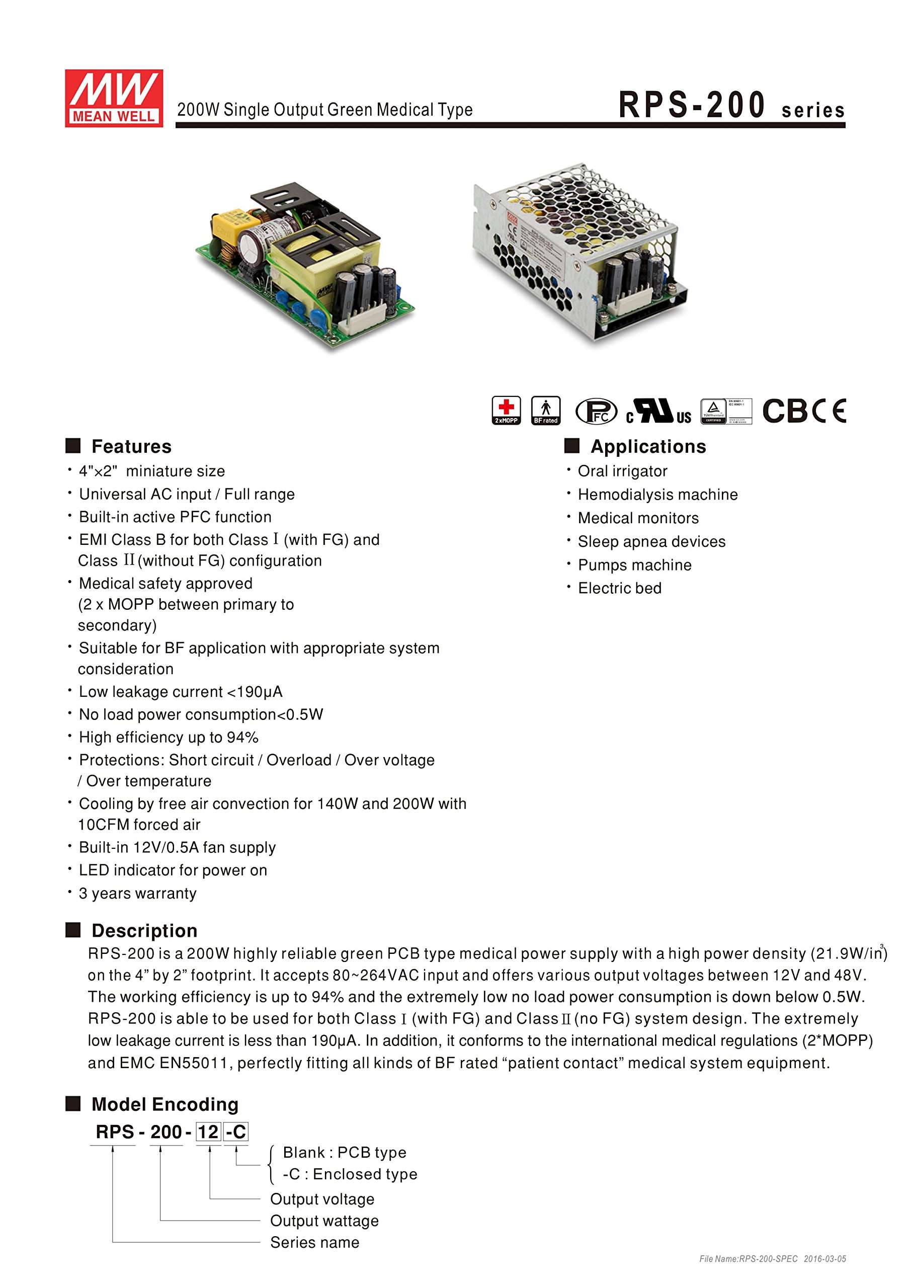 MW Mean Well RPS-200-27 27V 7.5A 200W Single Output Green Medical Type Power Supply 2