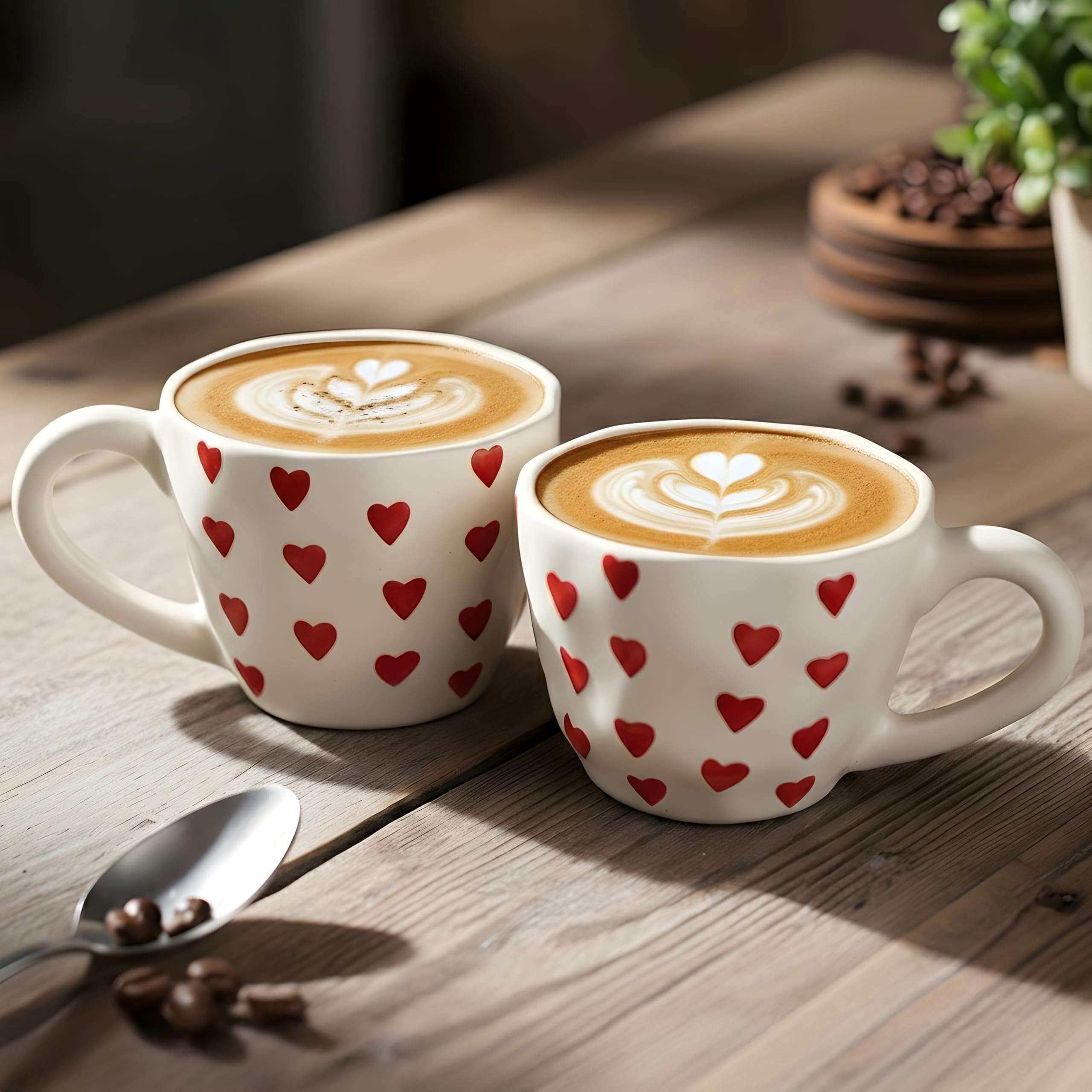 Ceramic Coffee Mug with Red Hearts Pattern, White (Standard, 2, Count) | Aesthetic Tea Cup | Cups Ceramic Heart, 250 Ml | Coffee Cups & Mugs 1