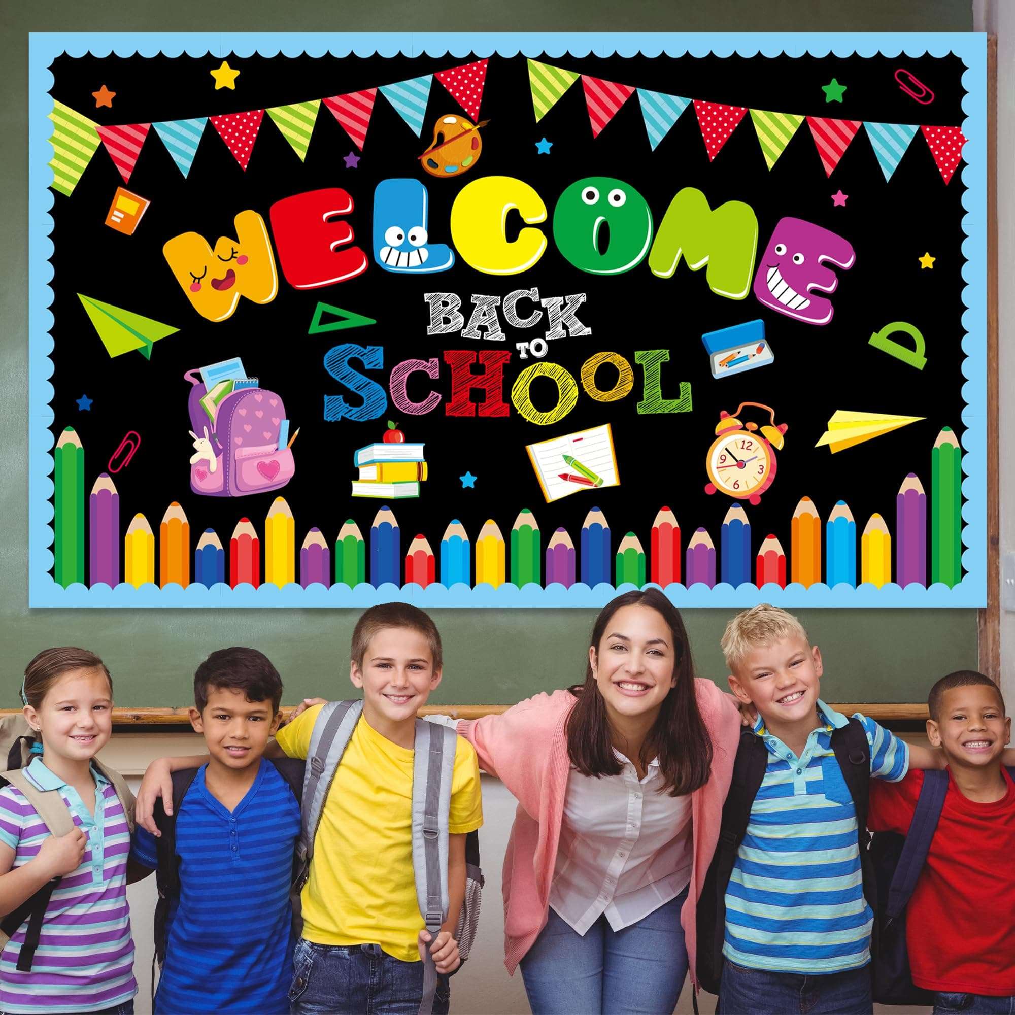 Welcome Bulletin Board Decorations Back to School Colorful Classroom Decoration Welcome Back Bulletin Board Set Cutouts for School Office Chalkboard Wall Door Decor Supplies 6