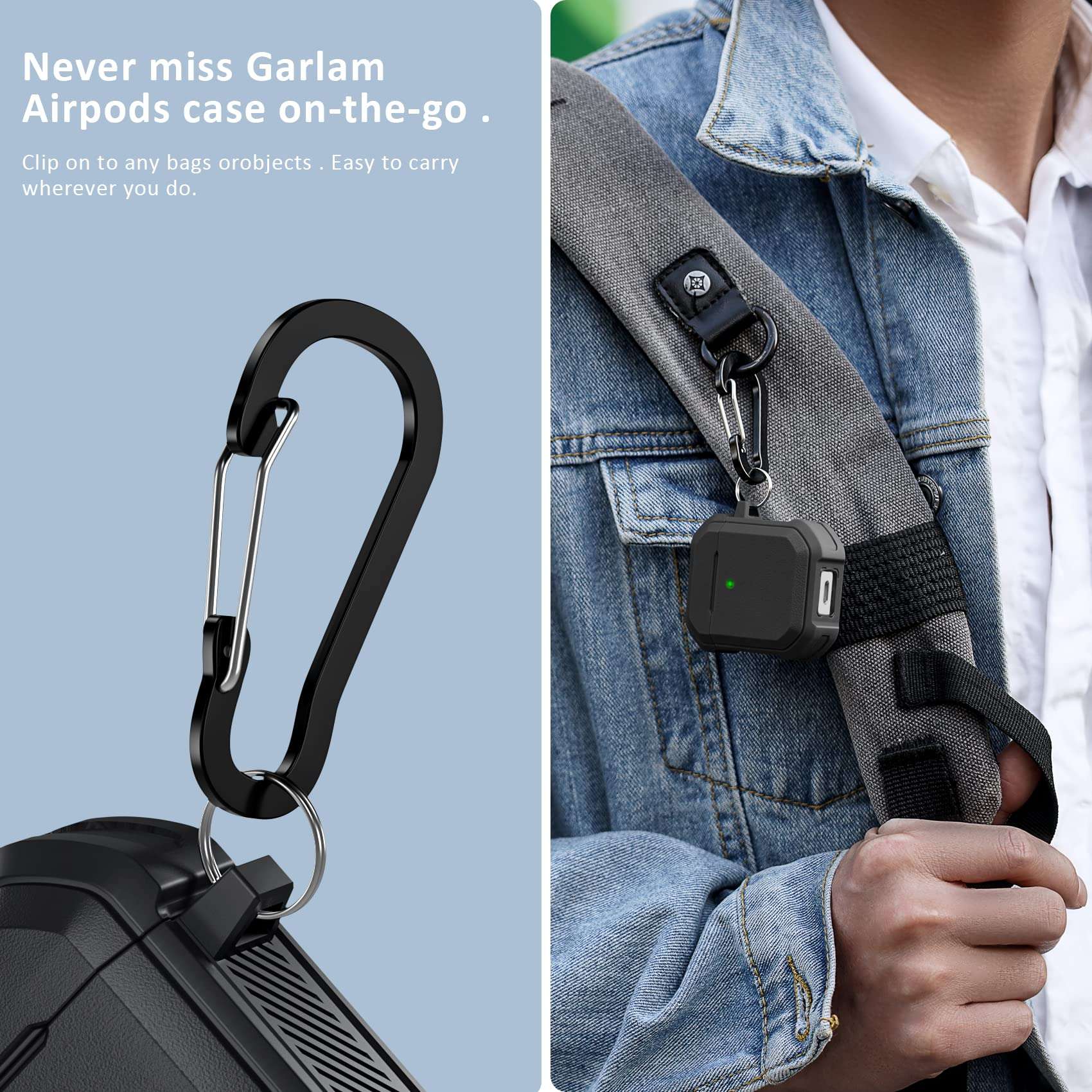 Charlam Airpods Case Cover Designed for AirPod 2 & 1 Men Women, Sturdy Stylish Full-Body Rugged Protective Cases with Keychain [Front LED Visible], Black 5