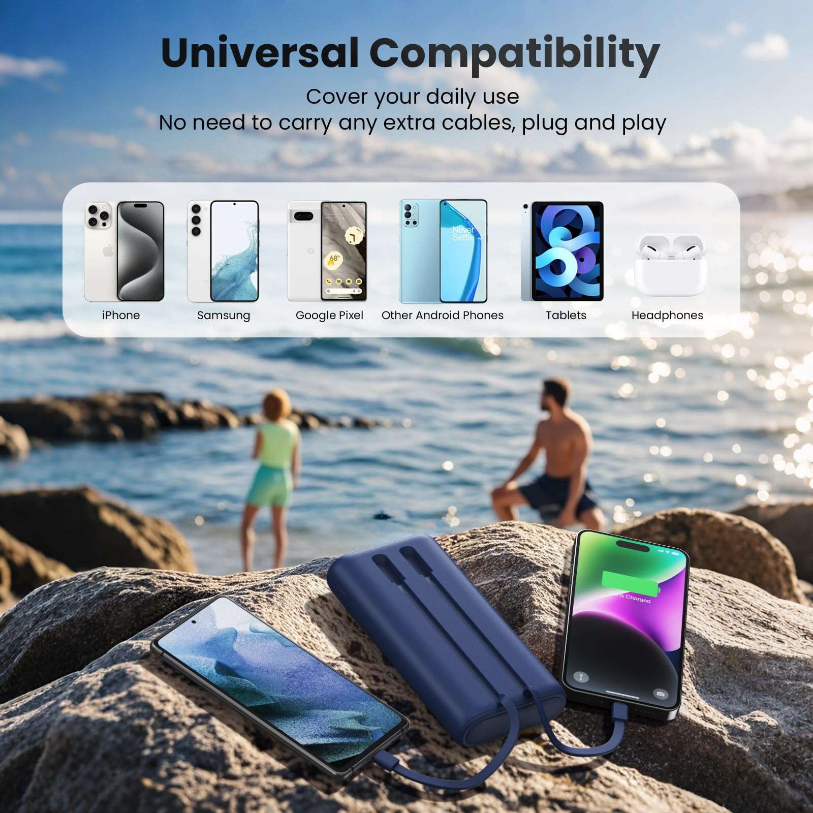 Feob Portable Charger 40800mAh Power Bank with Built-in Cables,25W PD USB C Fast Charging Battery Pack,5 Outputs Dual Input Backup Charger for iPhone 17/16/15/14/13/12,Galaxy S24 Android Phone etc 6