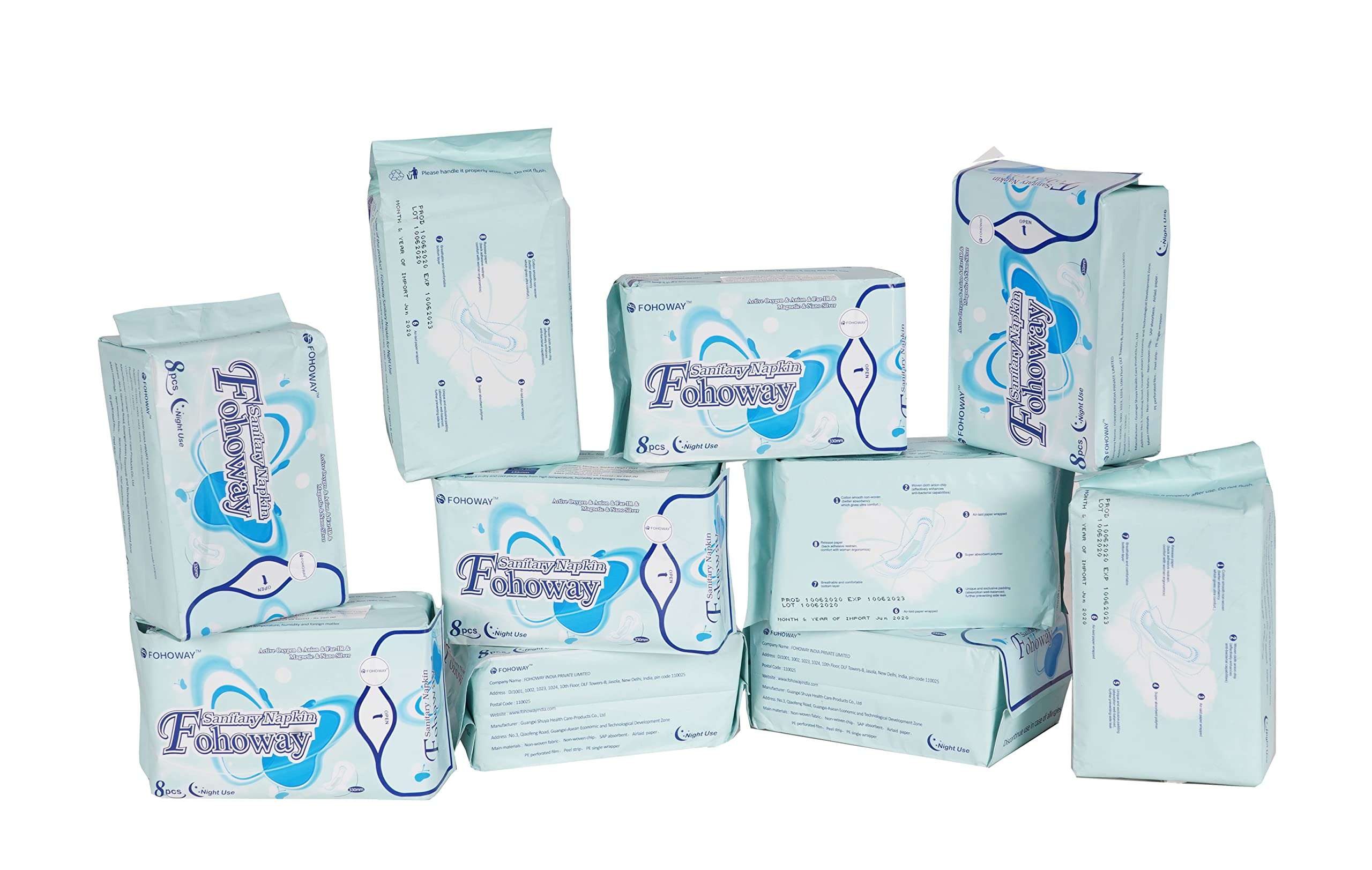 FOHOWAY Active oxygen & Anion & far IR & Magnetic & Nano Silver Night Use (8Pcs) (Pack of 10) Sanitary Pad 4
