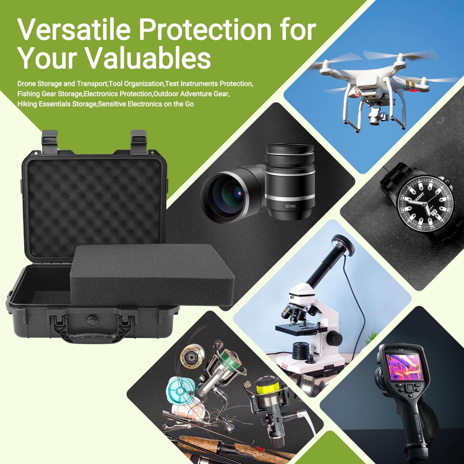 NineLeaf Waterproof Hard Case with DIY Customizable Foam Insert Portable Protective Case with Knife for Camera Drones Equipments Tools Test Instruments 14.3 x 11.4 x 4.5 Inch (Black) 3