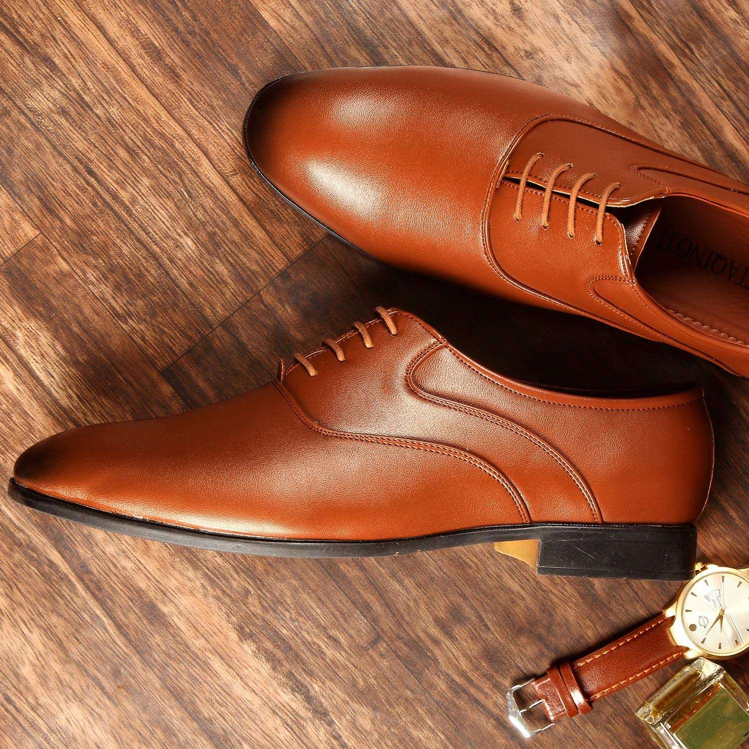 MUTAQINOTI Men's Tan Classic British Leather Shoes for Men Formal 7 UK Czech - MQLXPLRGTN007 4