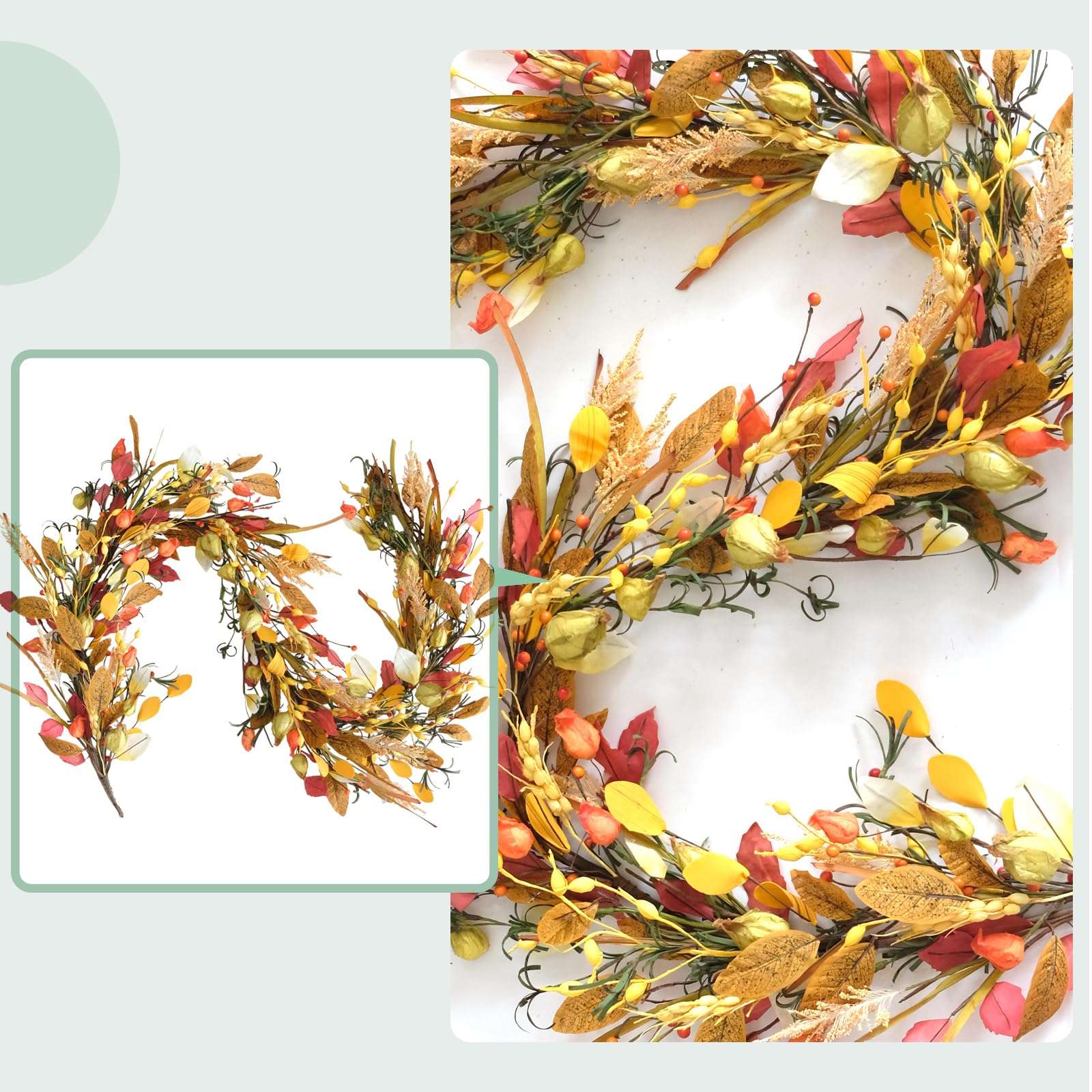 CIR OASES 70 inch Fall Garland Artificial Eucalyptus Garland with Flowers, Fall Decor Fake Rose Garland, Fall Flower Faux Floral Garland for Wedding Home Party Table 5