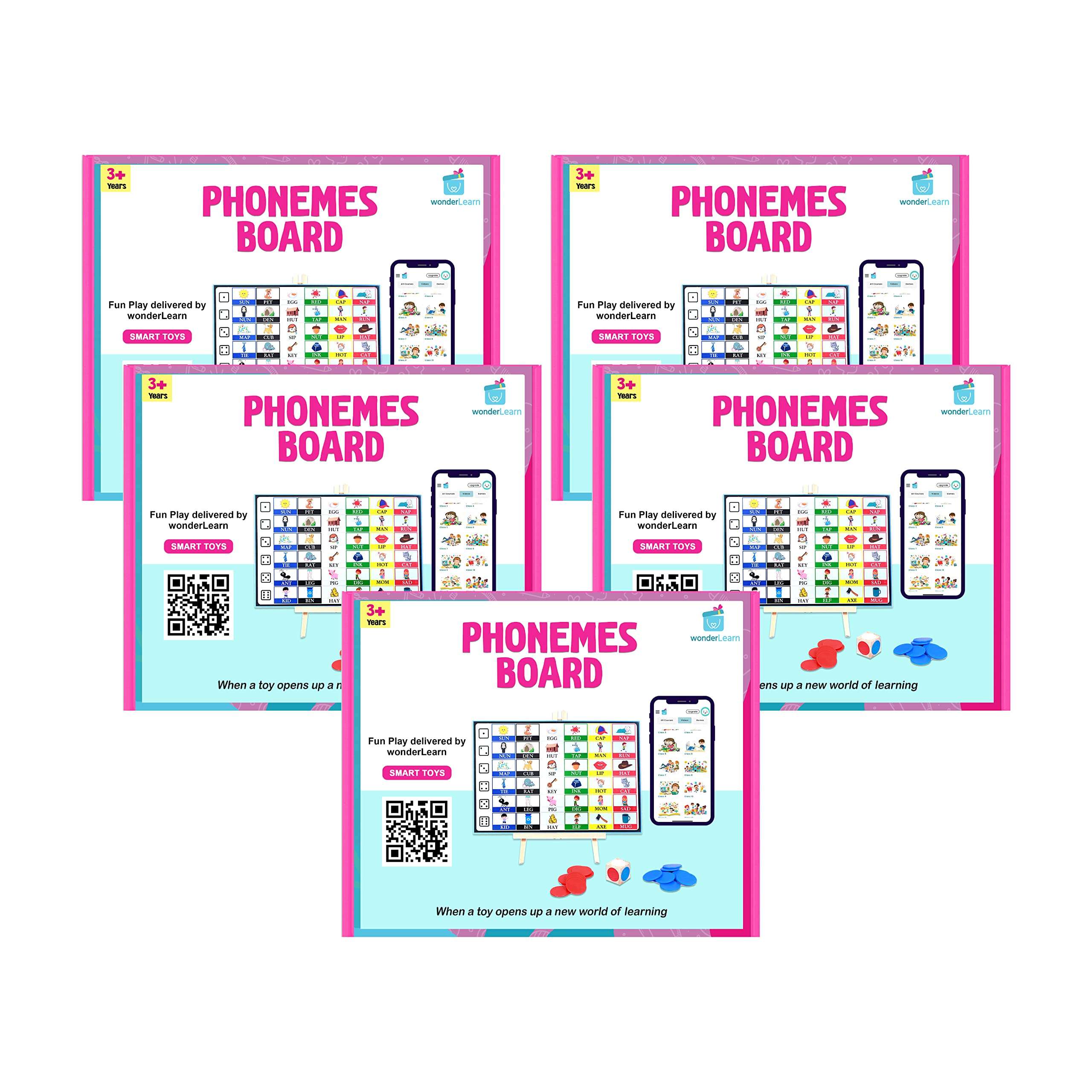 Wonderhood Wooden Phonemes Board Game for 3+ Year Old Boy/Girl/Toddler/Child/Kids- Fun English Learning, Letters, Sound, Word Combination Educational Toy (3-6 Years Children) Pack of 5 1