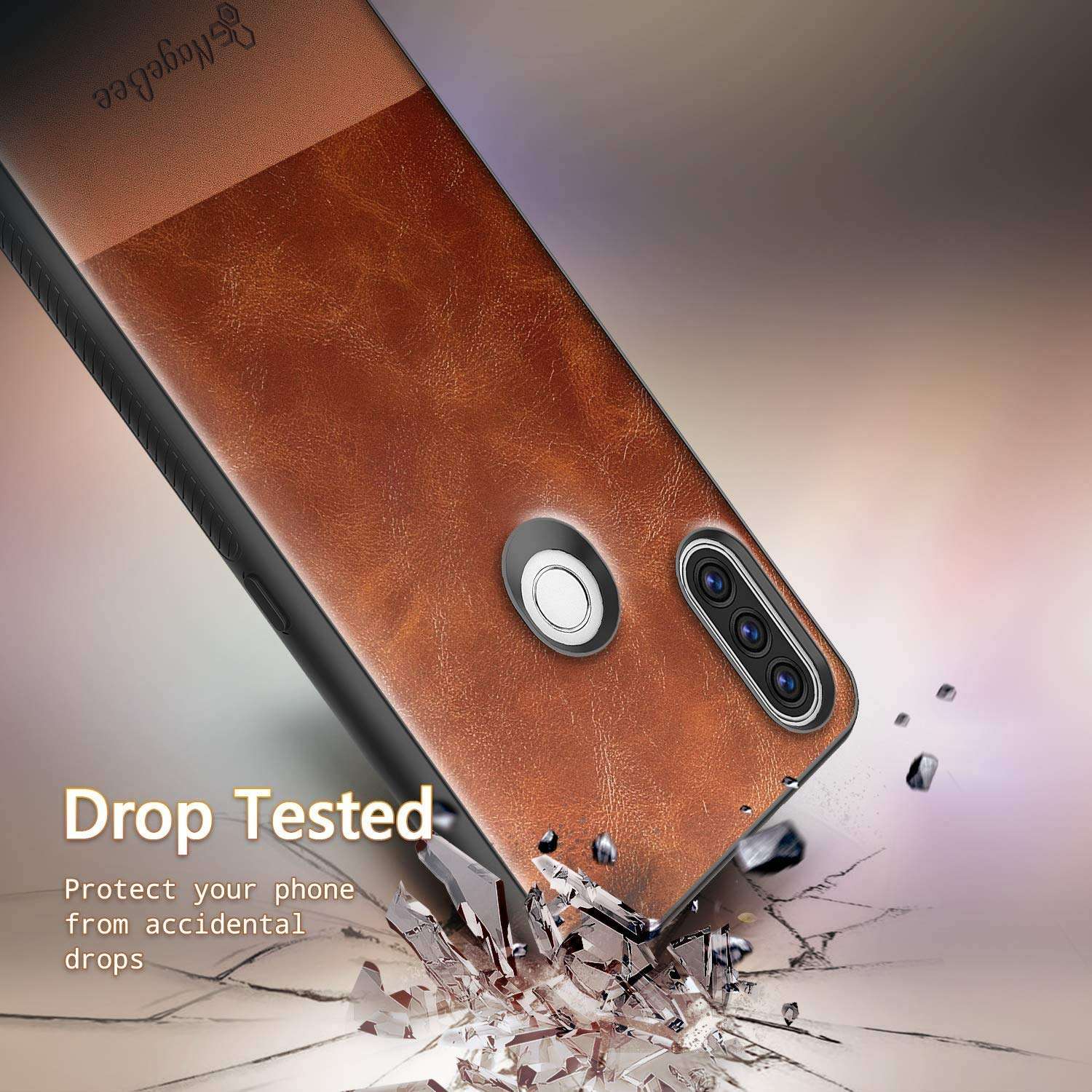 E-Began Case for Alcatel 3V (5032W) with Tempered Glass Screen Protector (Full Coverage), Premium Cowhide Leather Hybrid Defender Shockproof Rugged Durable Case -Brown 5