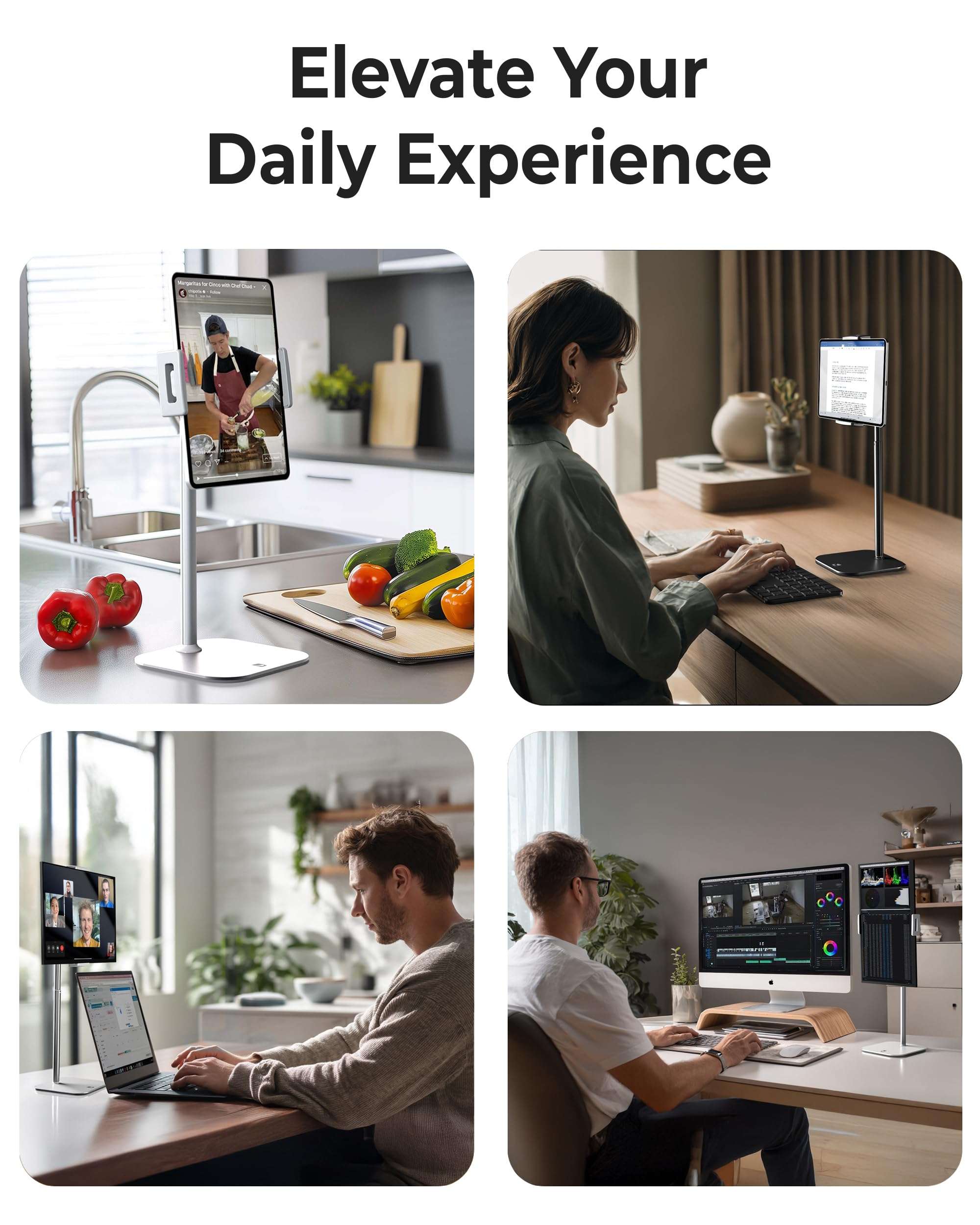 COOPER TabStand, 20" Tall iPad Stand for Desk, Portable Monitor Holder up to 17" Holds 4.4lb, Desktop Tablet Stand, Tablet Mount, Apple iPad Holder for Desk, for Samsung, Kindle, Fire (Night Black) 6