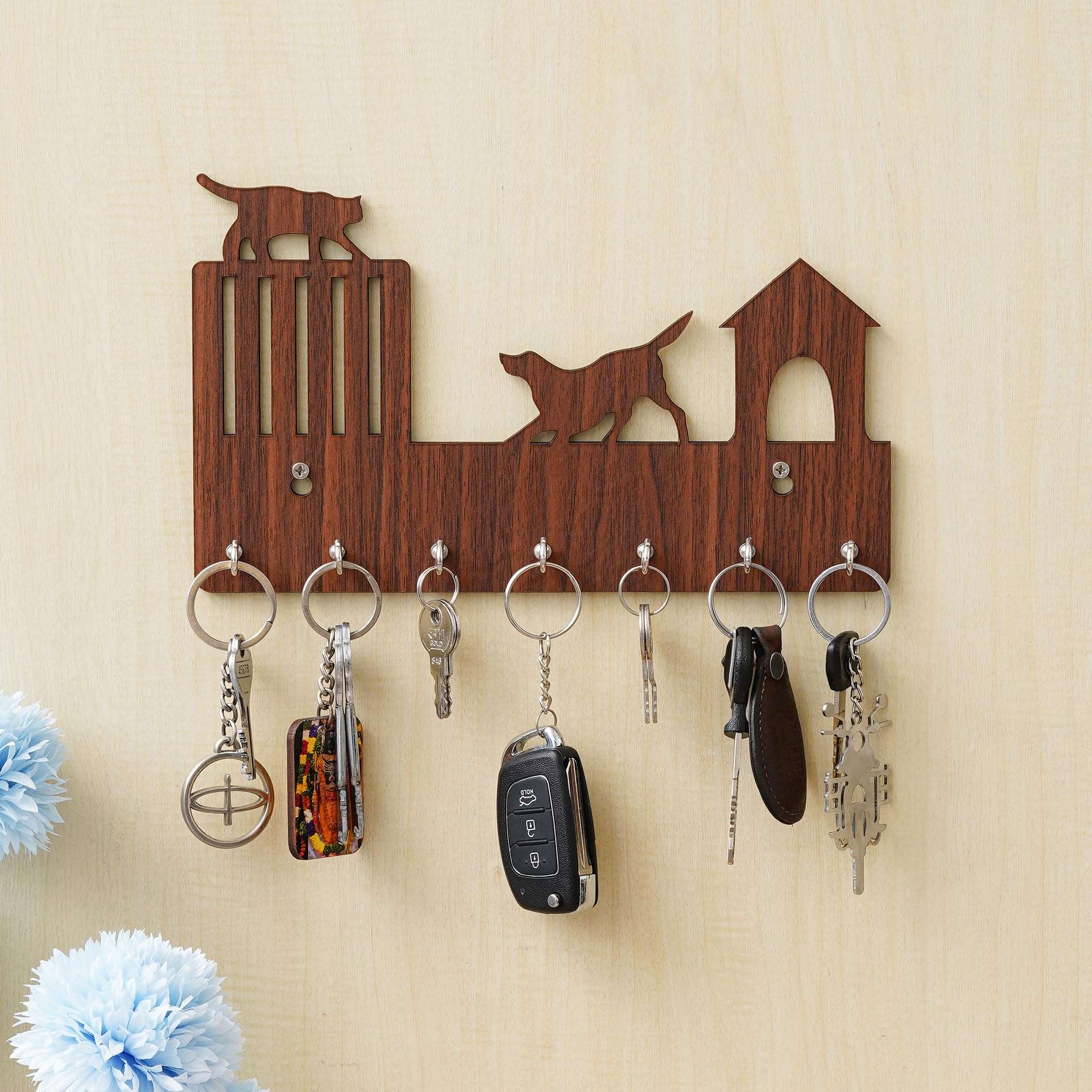 Webelkart Premium Cat Designer Wooden Key Chain Holder for Home and Living Room Decor| Key Holder for Home Decor Key Stand