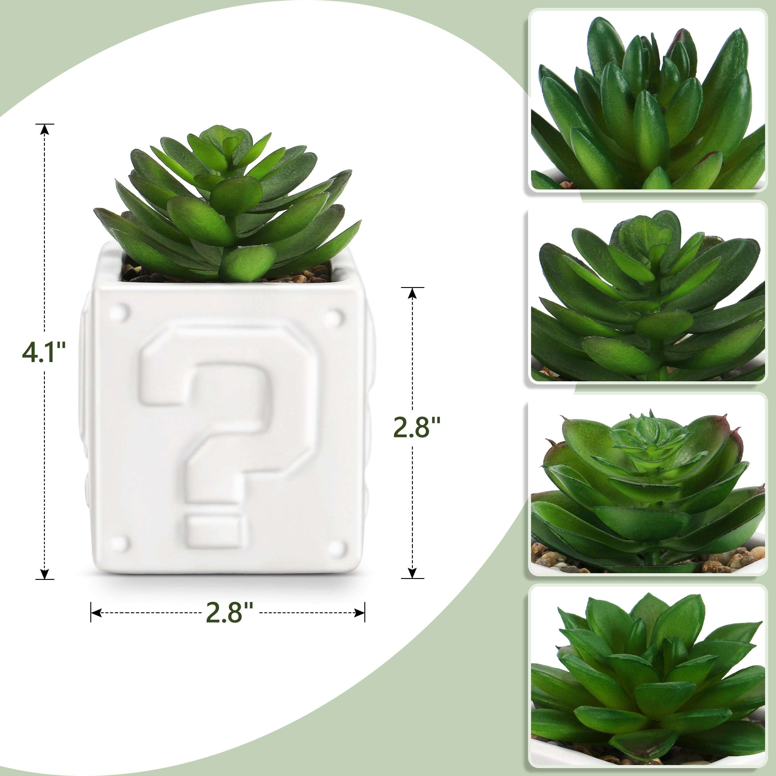 WOODWORD Fake Succulents Plants Artificial with Question Pattern White Ceramic Pot for Bathroom Bedroom Home Office Desk Shower Decor Aesthetic Indoor - Set of 1 3